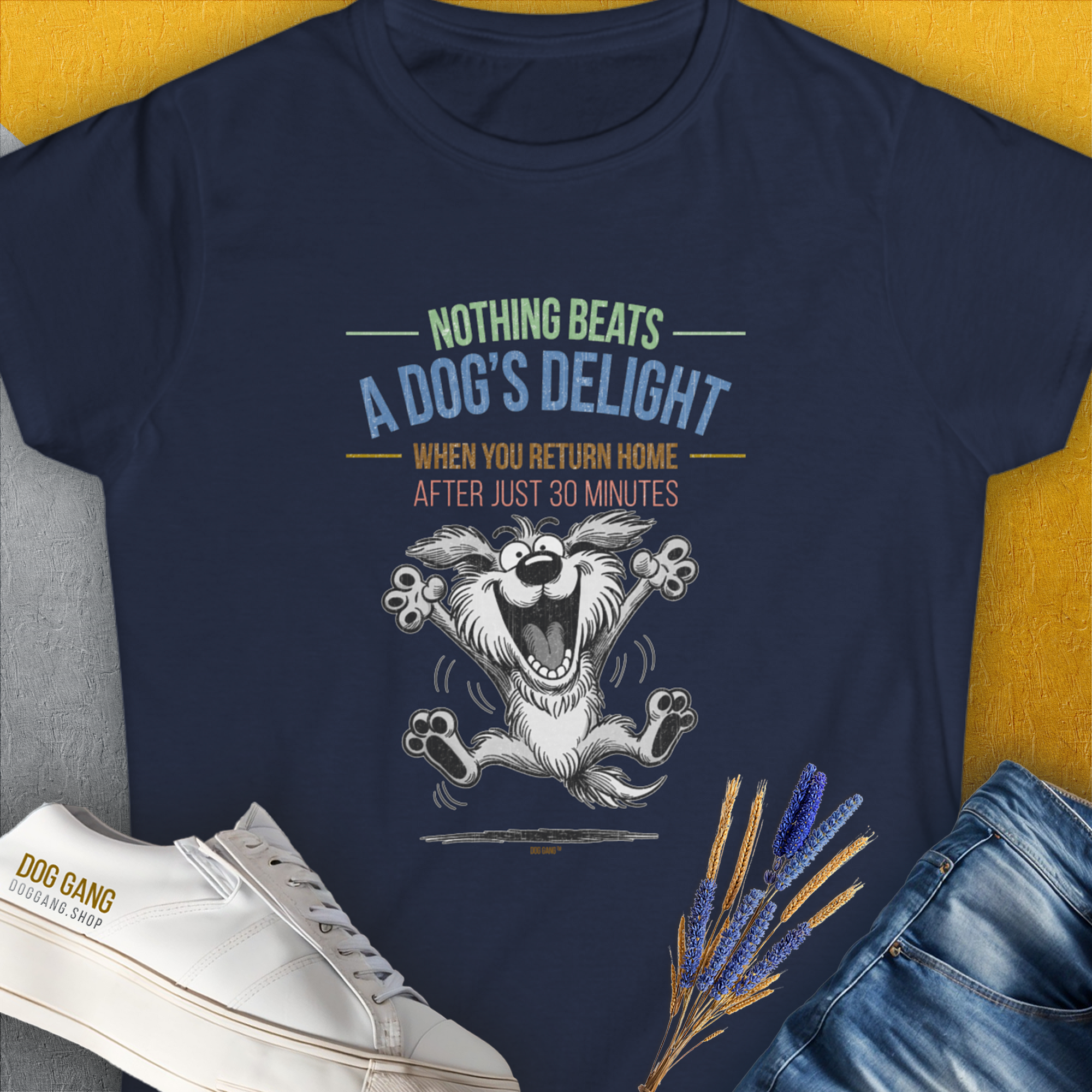 Nothing Beats A Dog's Delight When You Return Home, Volume 2, Women's T-Shirt-Navy, a cool and stylish design with a funny saying from Dog Gang