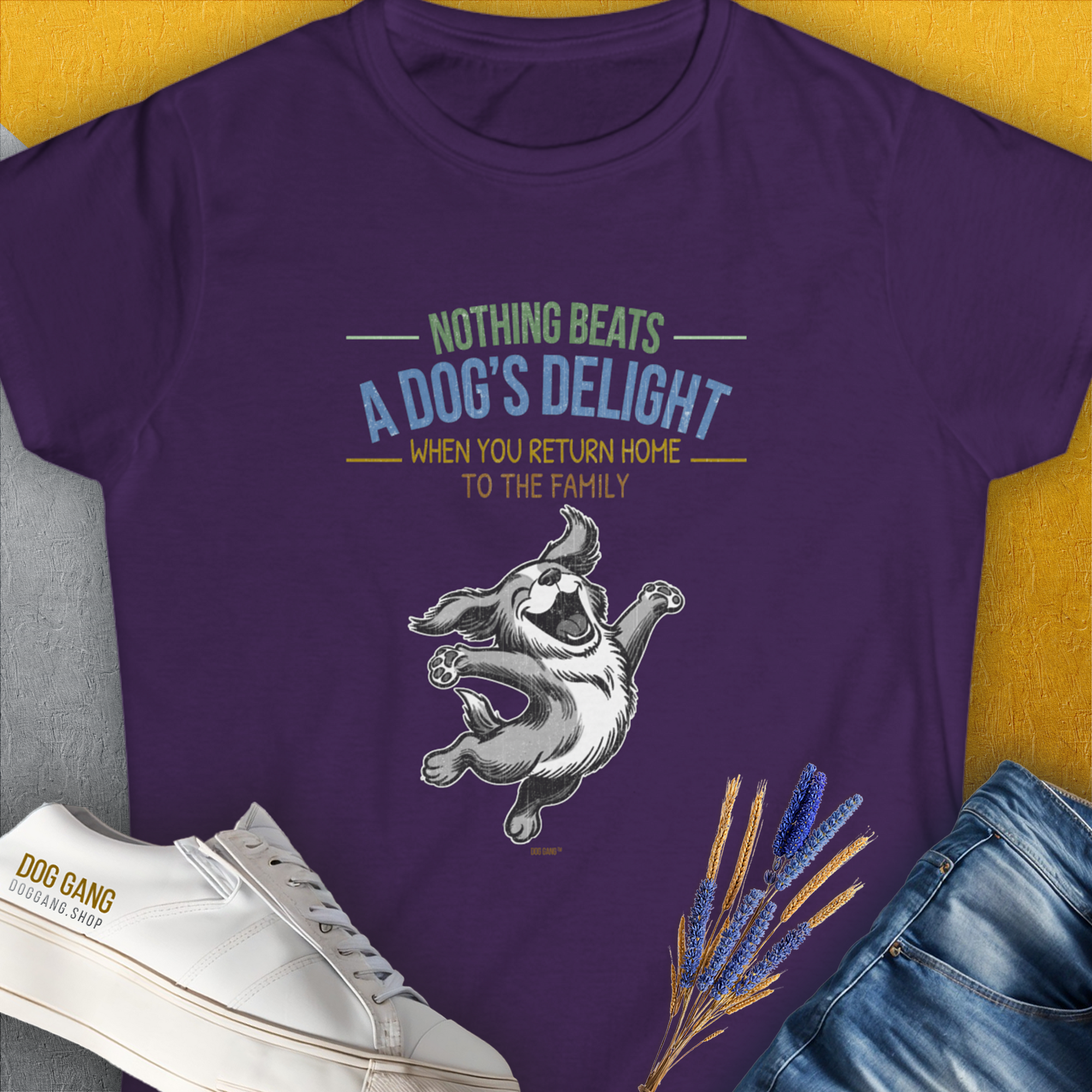Nothing Beats A Dog's Delight When You Return Home, Volume 3, Women's T-Shirt-Purple, a cool and stylish design with a funny saying from Dog Gang
