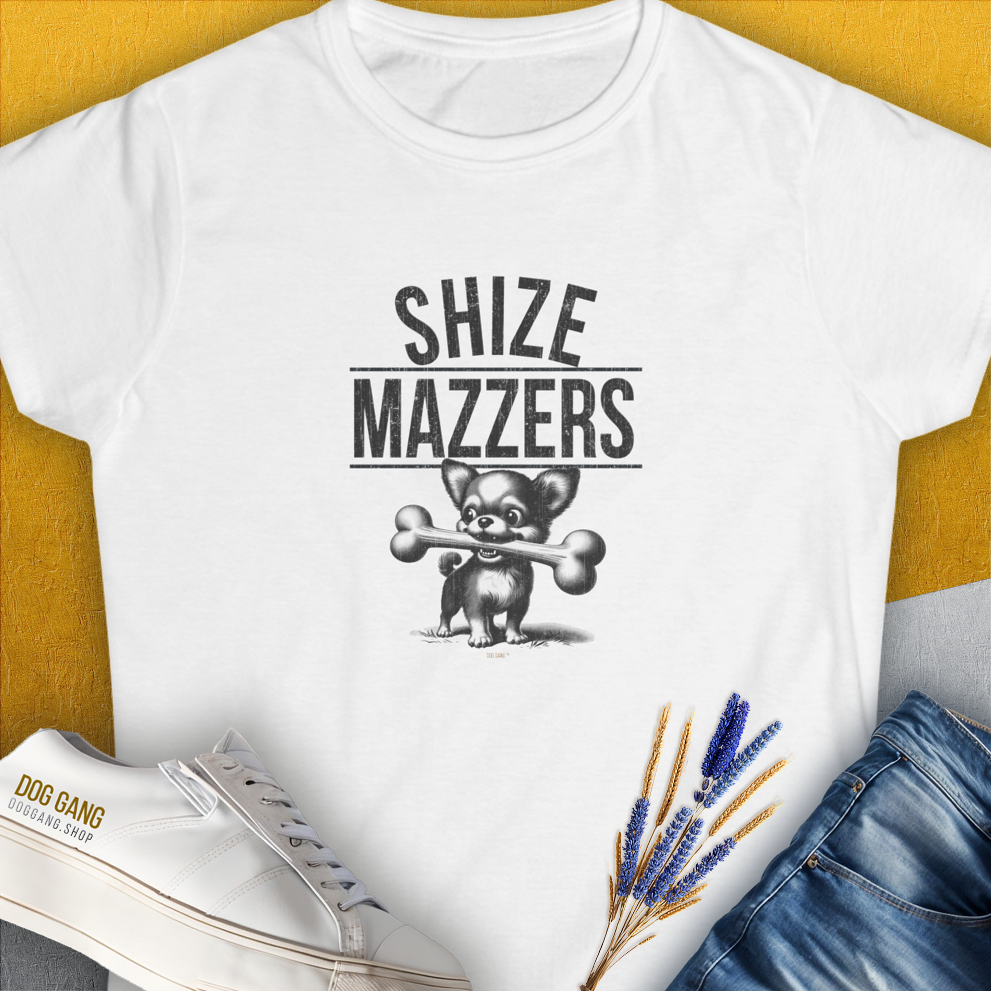 Shize Mazzers, Volume 2, Women's T-Shirt-White. For dog lovers and dog owners. Design by Dog Gang