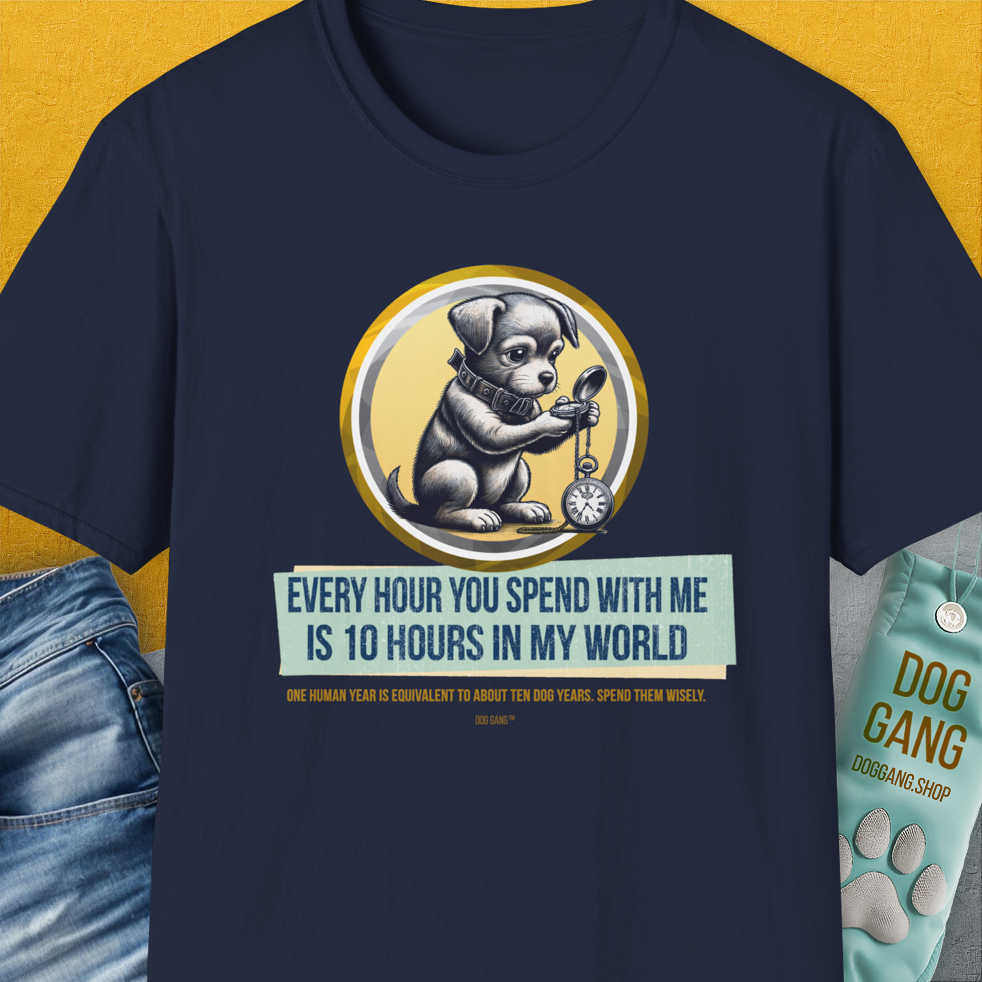 One Human Year = Ten Dog Years, Volume 1, Unisex T-Shirt-Navy-Design made by Dog Gang