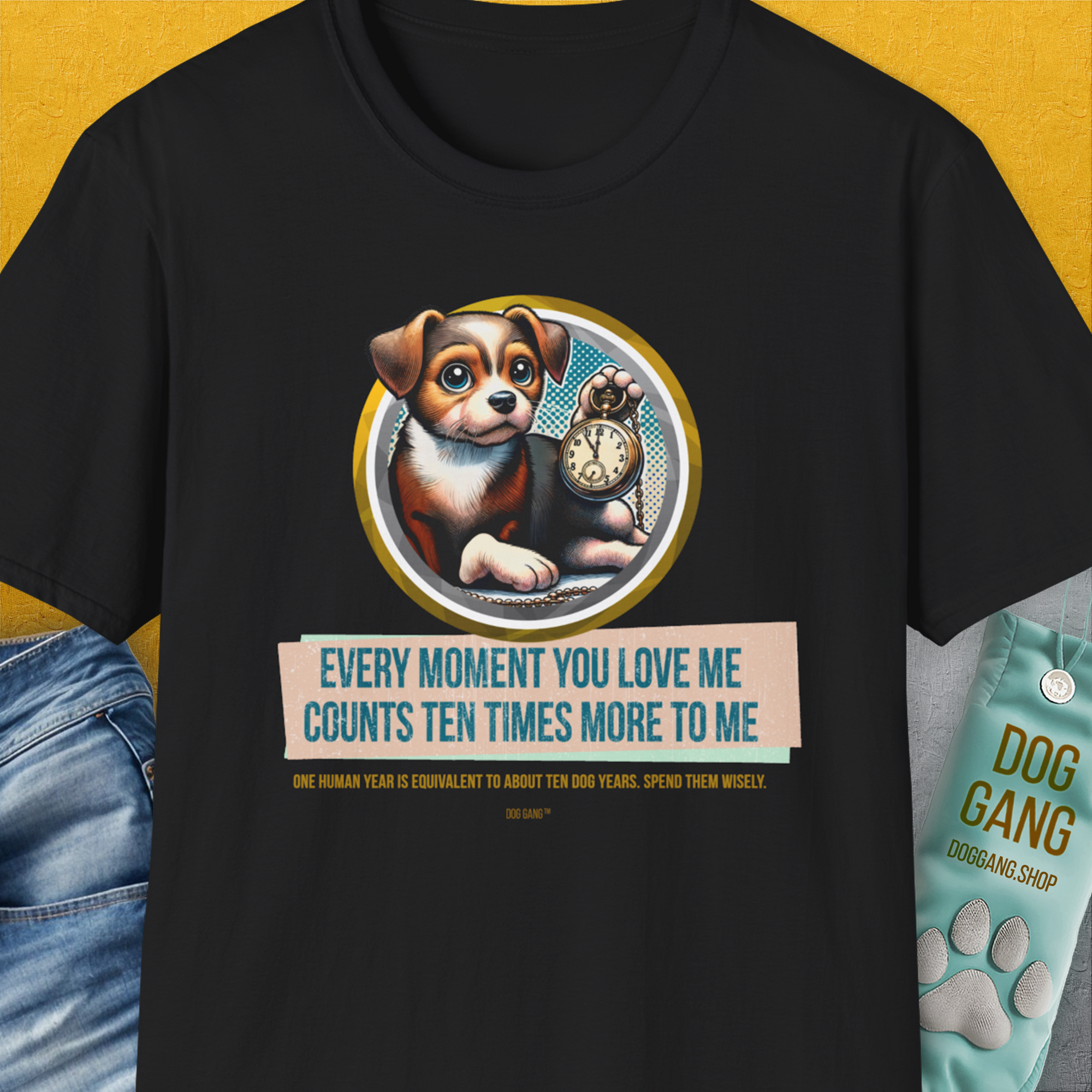 One Human Year = Ten Dog Years, Volume 3, Unisex T-Shirt-Black-Design made by Dog Gang