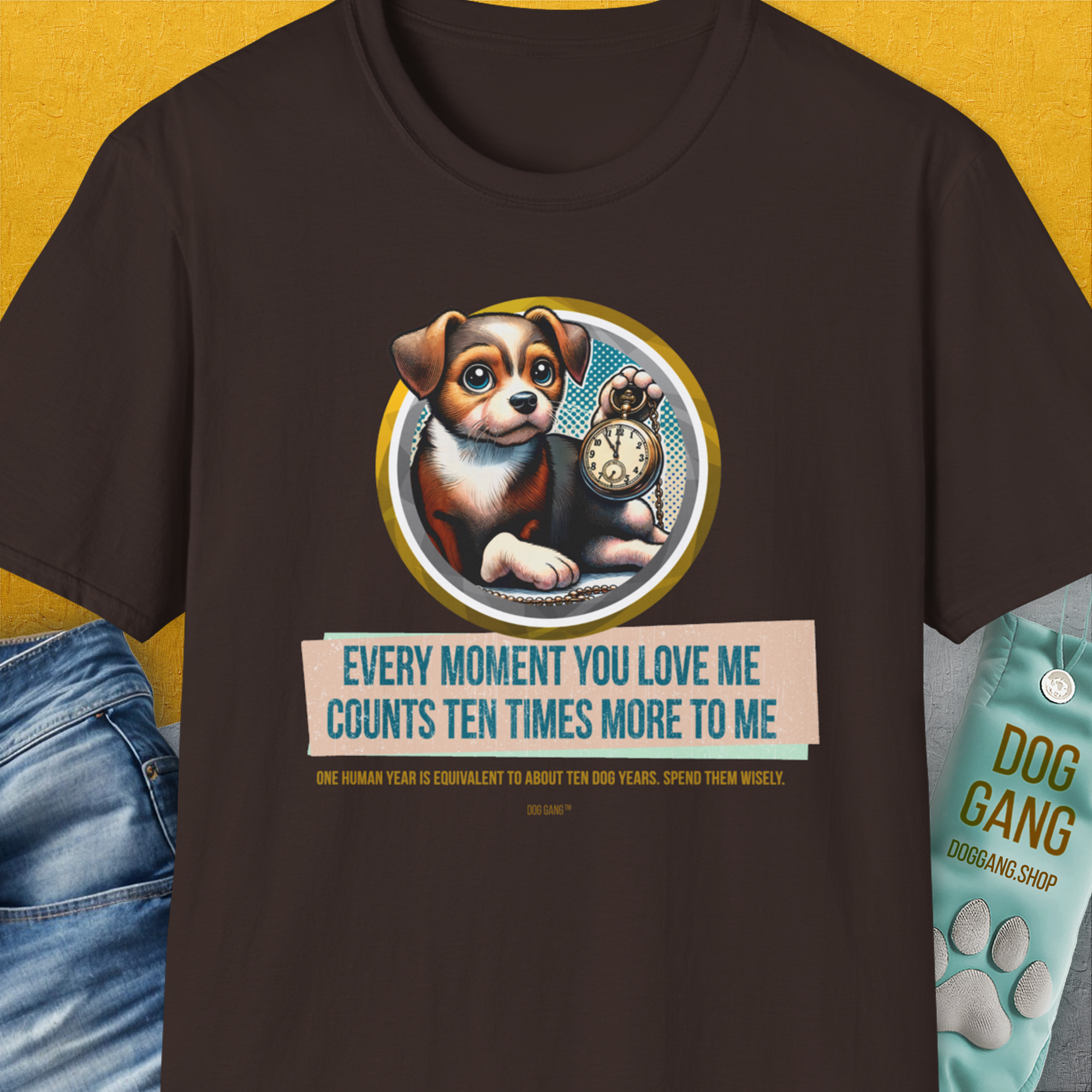 One Human Year = Ten Dog Years, Volume 3, Unisex T-Shirt-Dark Chocolate-Design made by Dog Gang