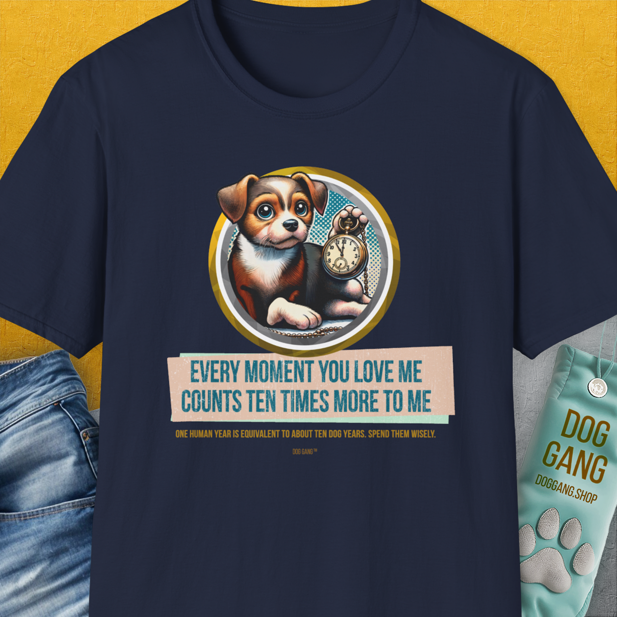 One Human Year = Ten Dog Years, Volume 3, Unisex T-Shirt-Navy-Design made by Dog Gang