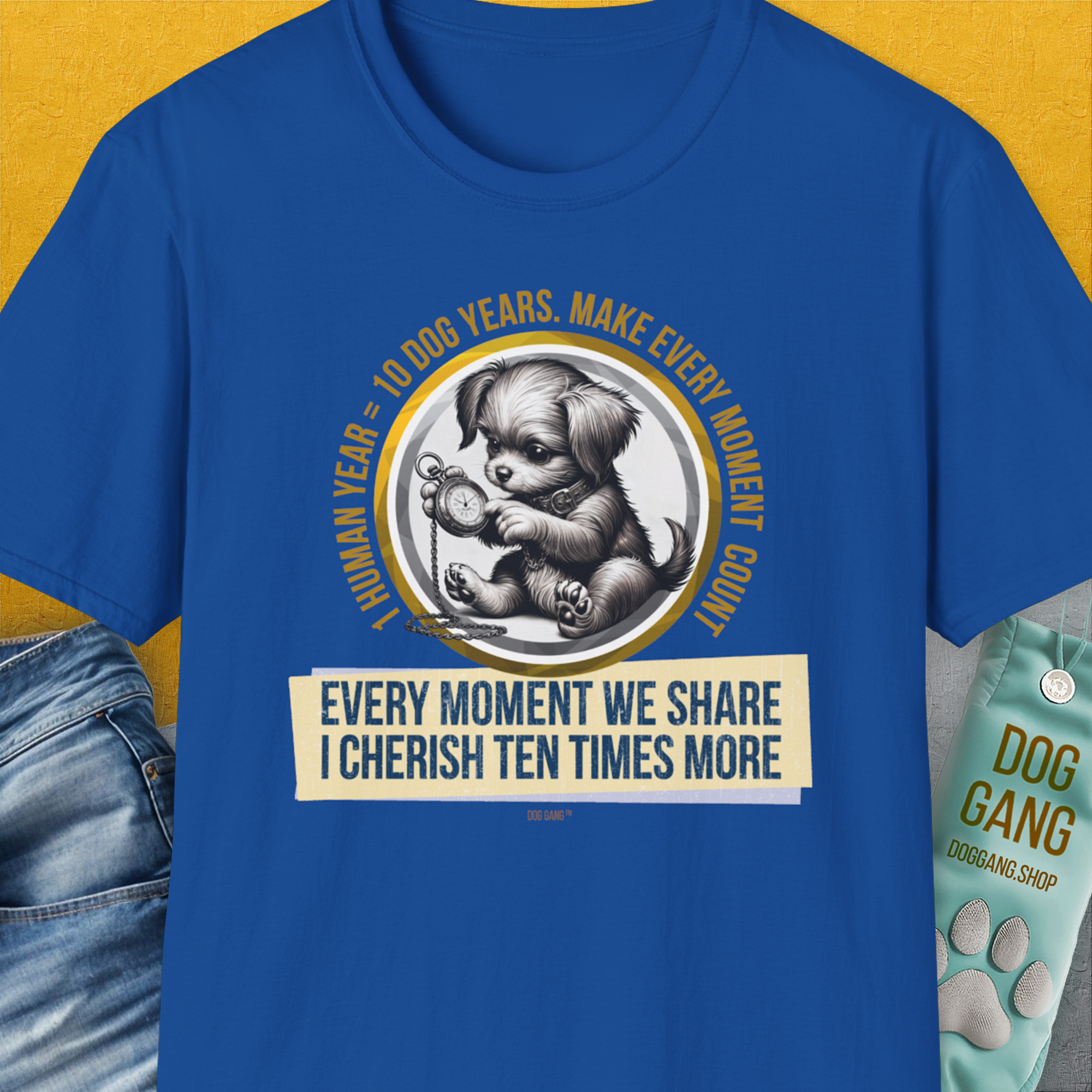 One Human Year = Ten Dog Years, Volume 4, Unisex T-Shirt-Royal-Design made by Dog Gang