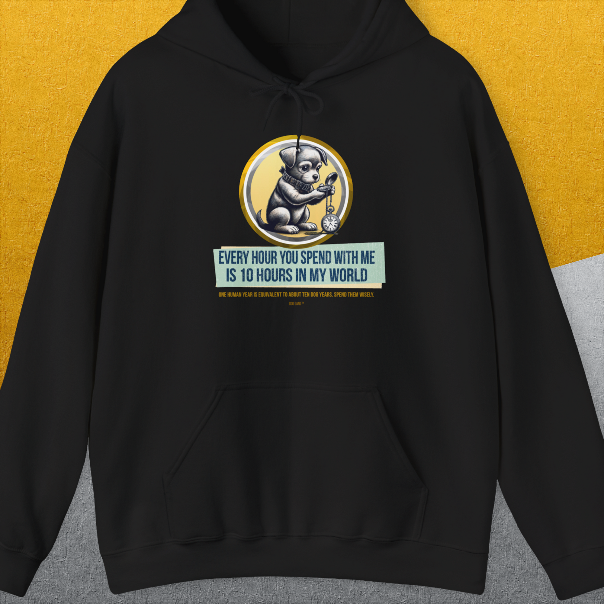 One Human Year = Ten Dog Years, Volume 1, Unisex Hoodie-Black- dog lover Shirtdesign made by Dog Gang