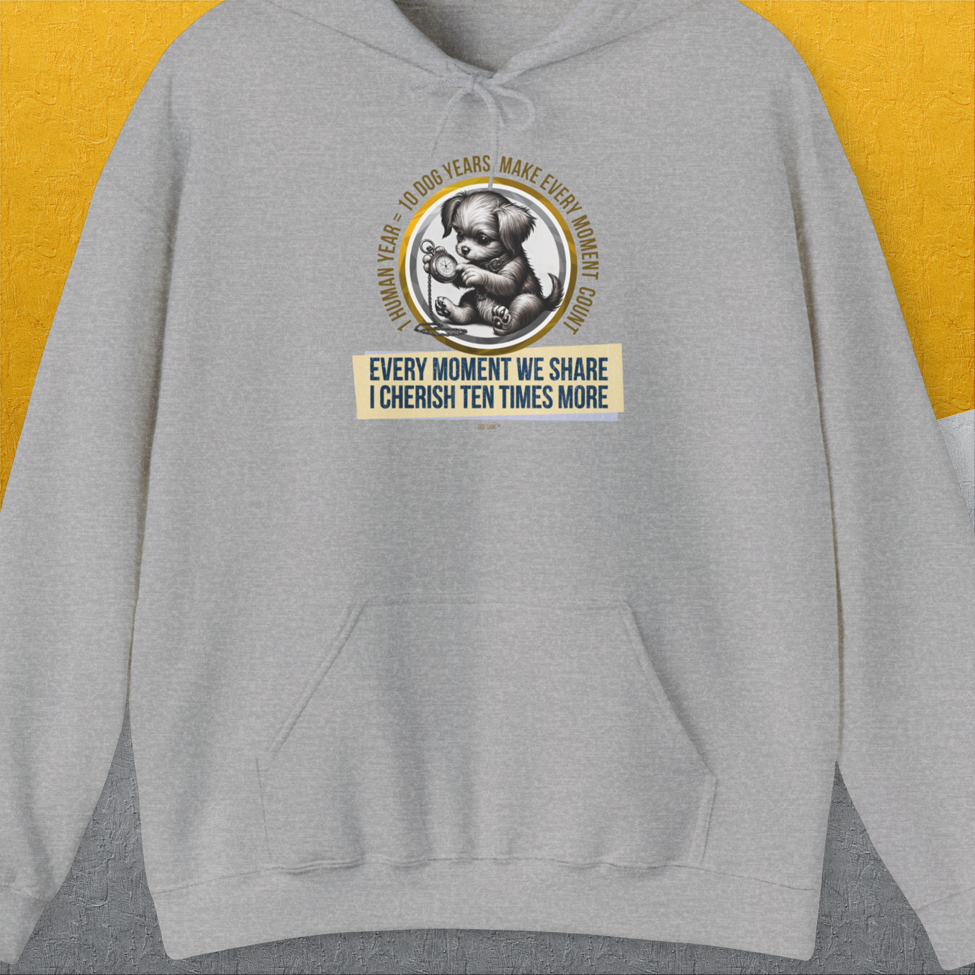 One Human Year = Ten Dog Years, Volume 4, Unisex Hoodie-Sport Grey- dog lover Shirtdesign made by Dog Gang