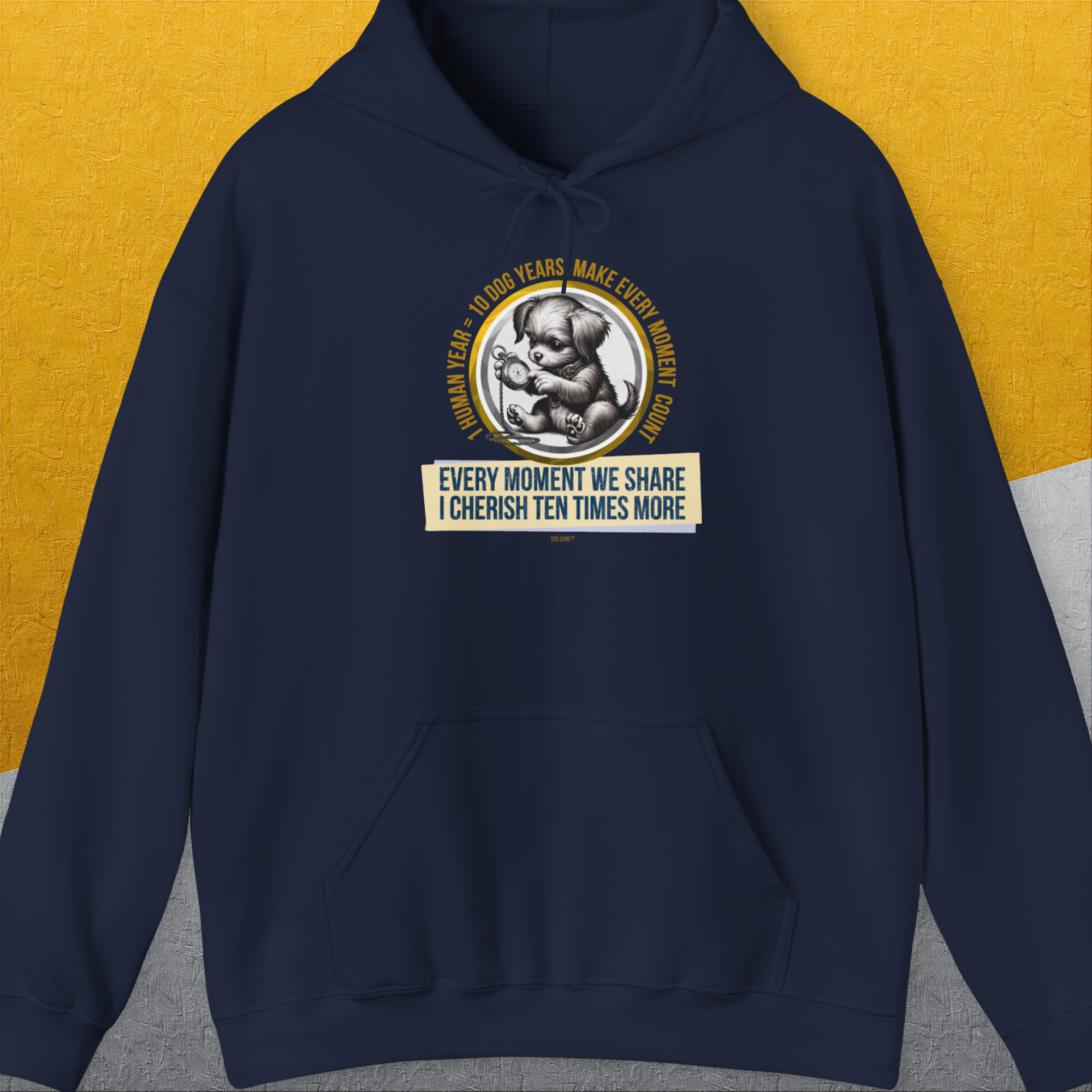 One Human Year = Ten Dog Years, Volume 4, Unisex Hoodie-Navy- dog lover Shirtdesign made by Dog Gang