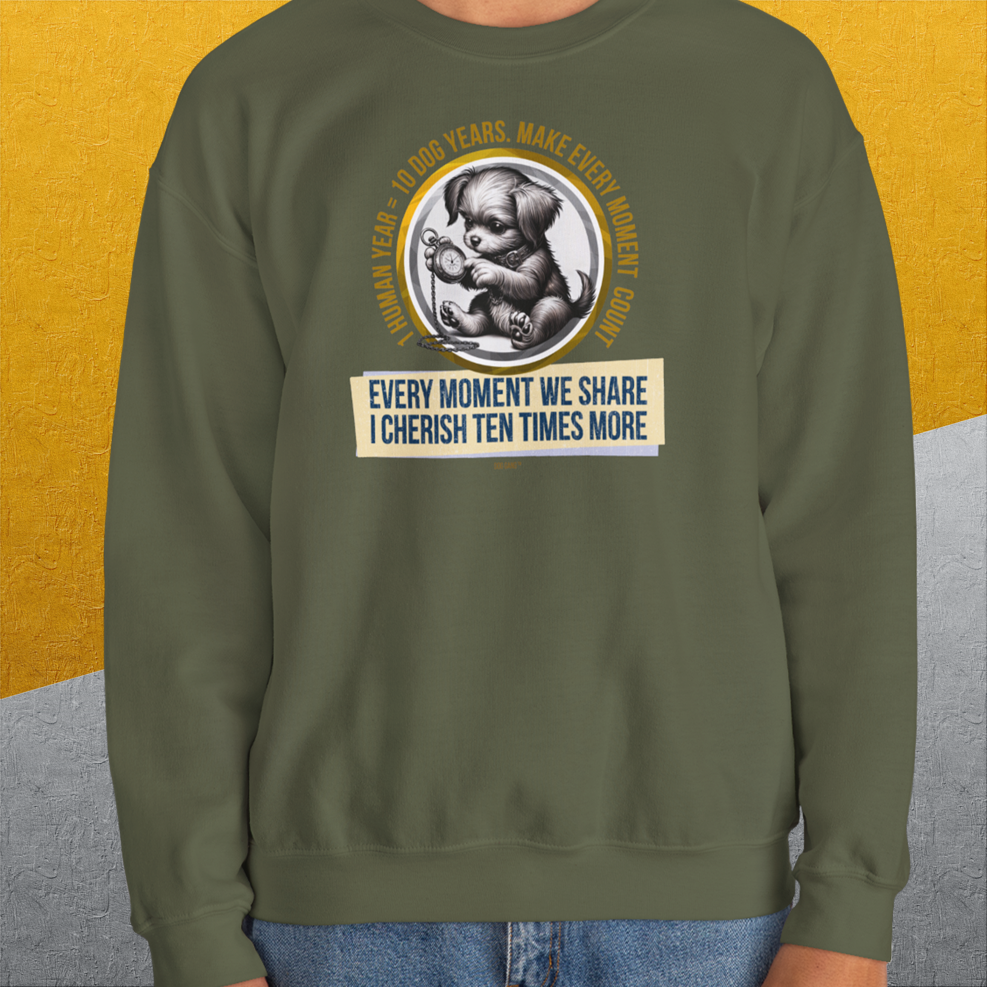 One Human Year = Ten Dog Years, Volume 4, Unisex Sweatshirt-Design by Dog Gang