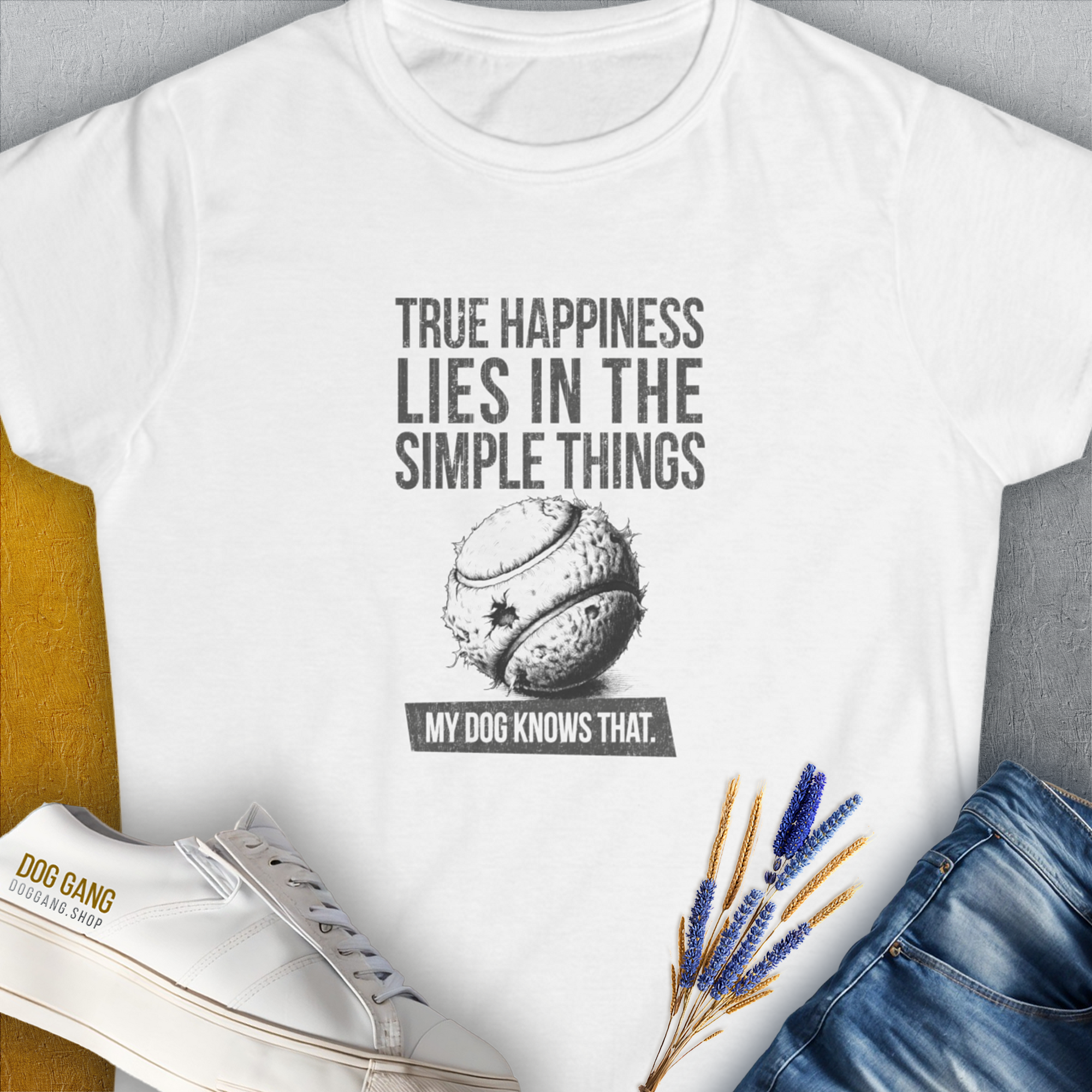 True Happiness Series One, Volume 1, Women&#39;s T-Shirt-White. For dog lovers and dog owners. Design by Dog Gang