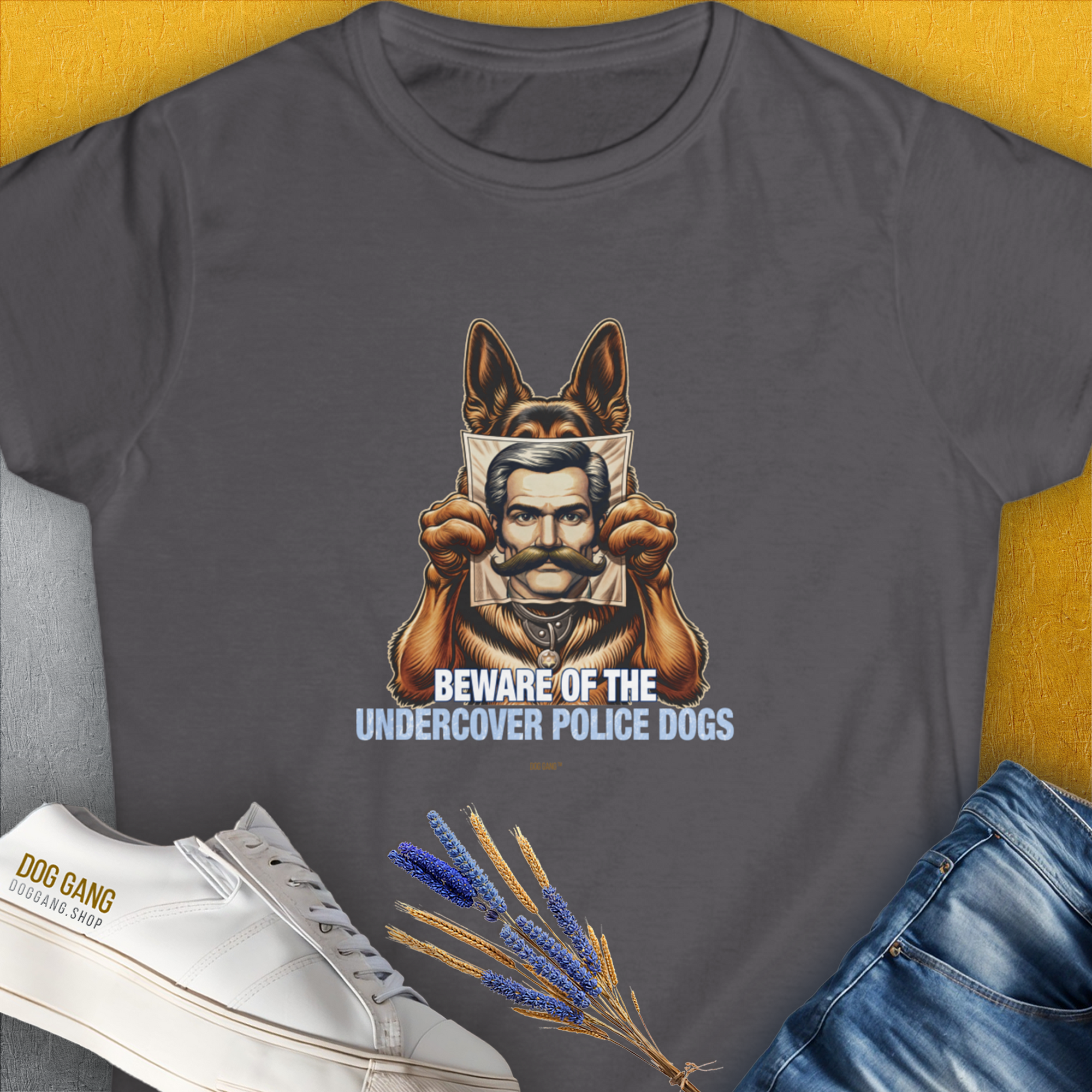 Beware Of The Undercover Police Dogs, Volume 1, Women's T-Shirt-Charcoal. A dog-themed Design from Dog Gang