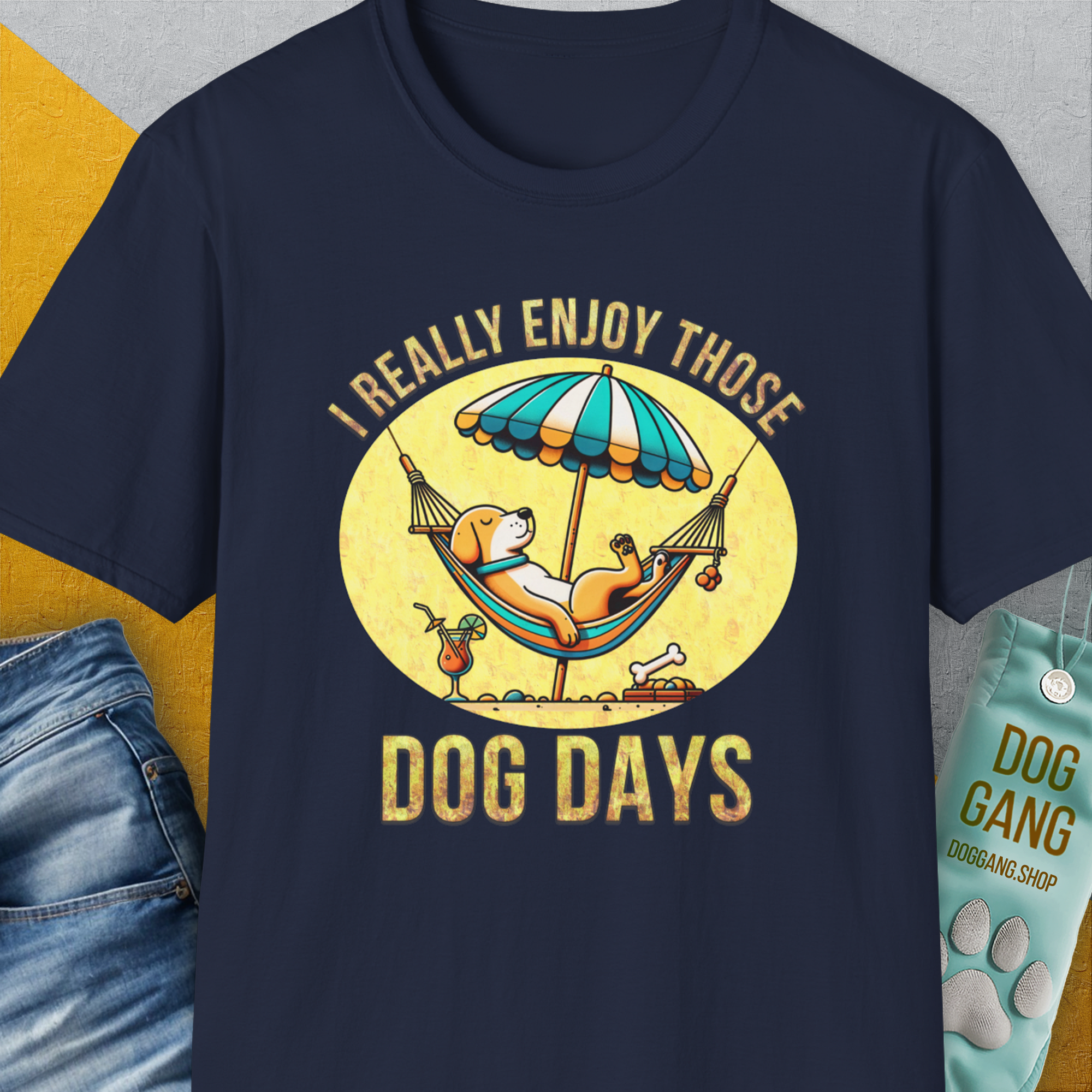 I Really Enjoy Those Dog Days, Unisex T-Shirt-Navy-funny dog lover Shirtdesign by Dog Gang
