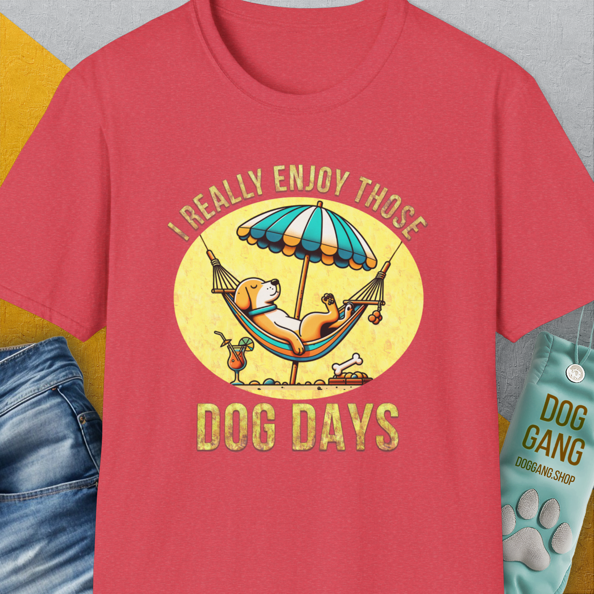 I Really Enjoy Those Dog Days, Unisex T-Shirt-Heather Red-funny dog lover Shirtdesign by Dog Gang