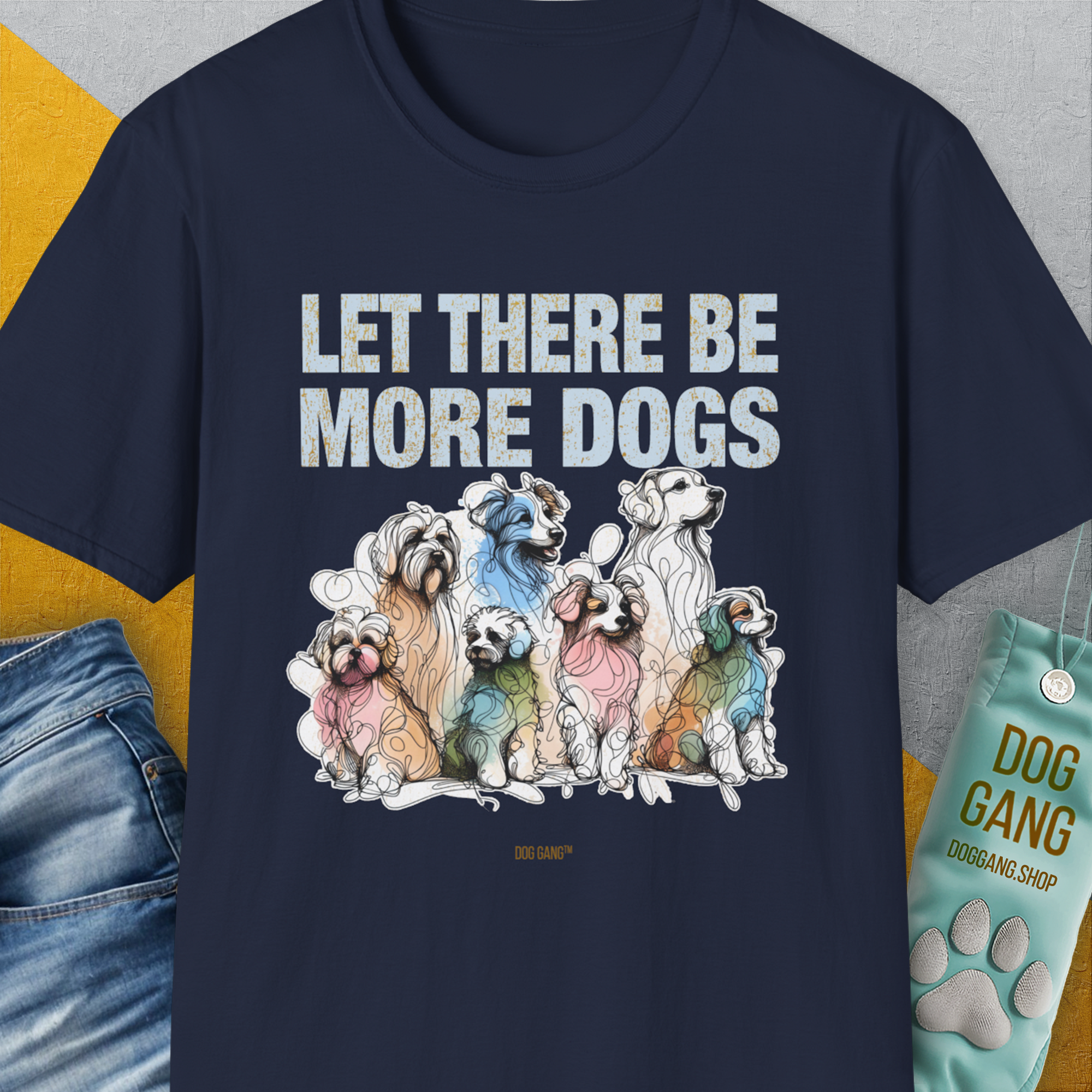 Let There Be More Dogs, Unisex T-Shirt-Navy-funny dog lover Shirtdesign by Dog Gang
