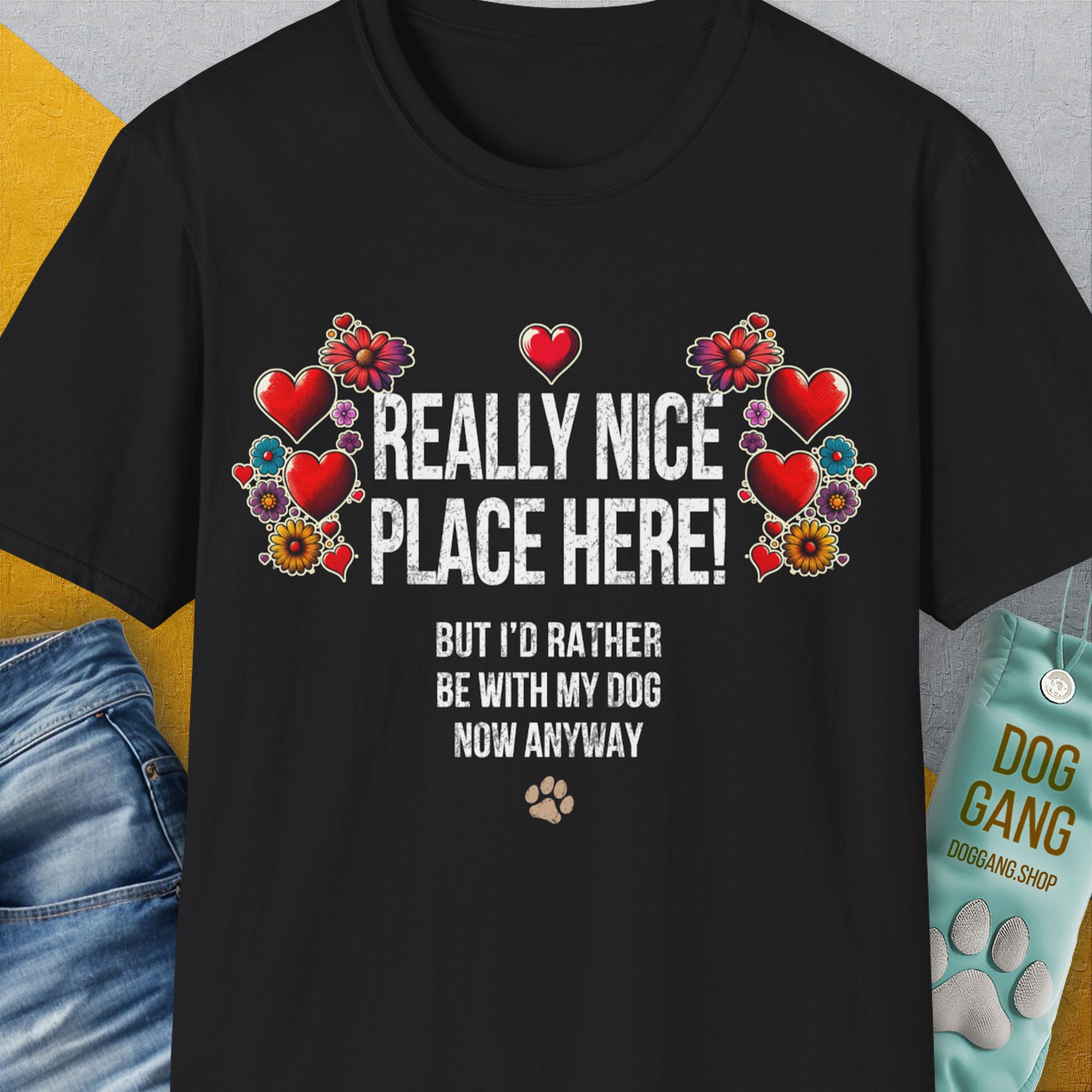 Really Nice Place Here, Unisex T-Shirt-Black-funny dog lover Shirtdesign by Dog Gang
