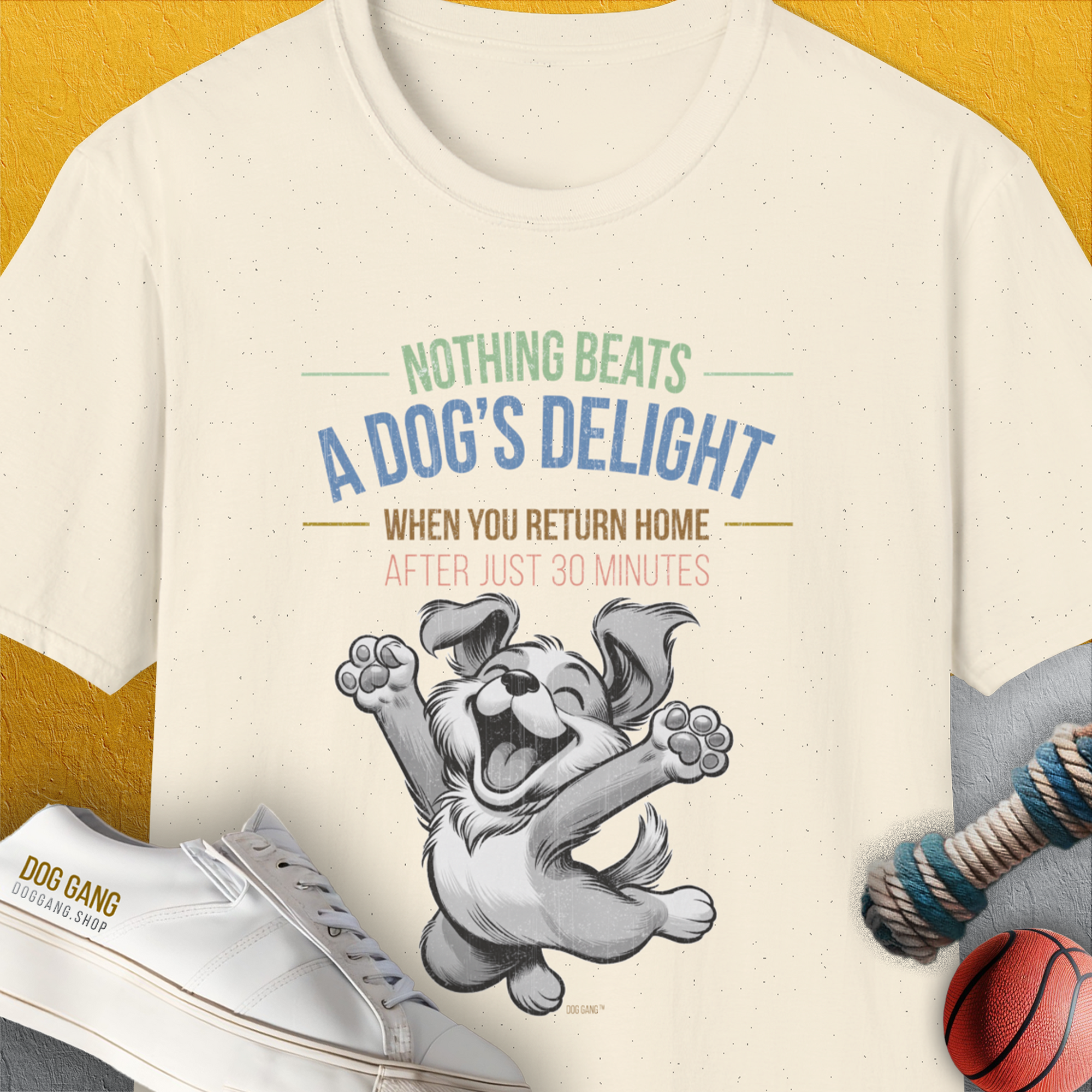 Nothing Beats A Dog's Delight When You Return Home, Volume 1, Unisex T-Shirt- another funny dog lover Shirtdesign made by Dog Gang