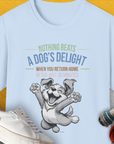 Nothing Beats A Dog's Delight When You Return Home, Volume 1, Unisex T-Shirt-Light Blue-funny dog lover Shirtdesign by Dog Gang