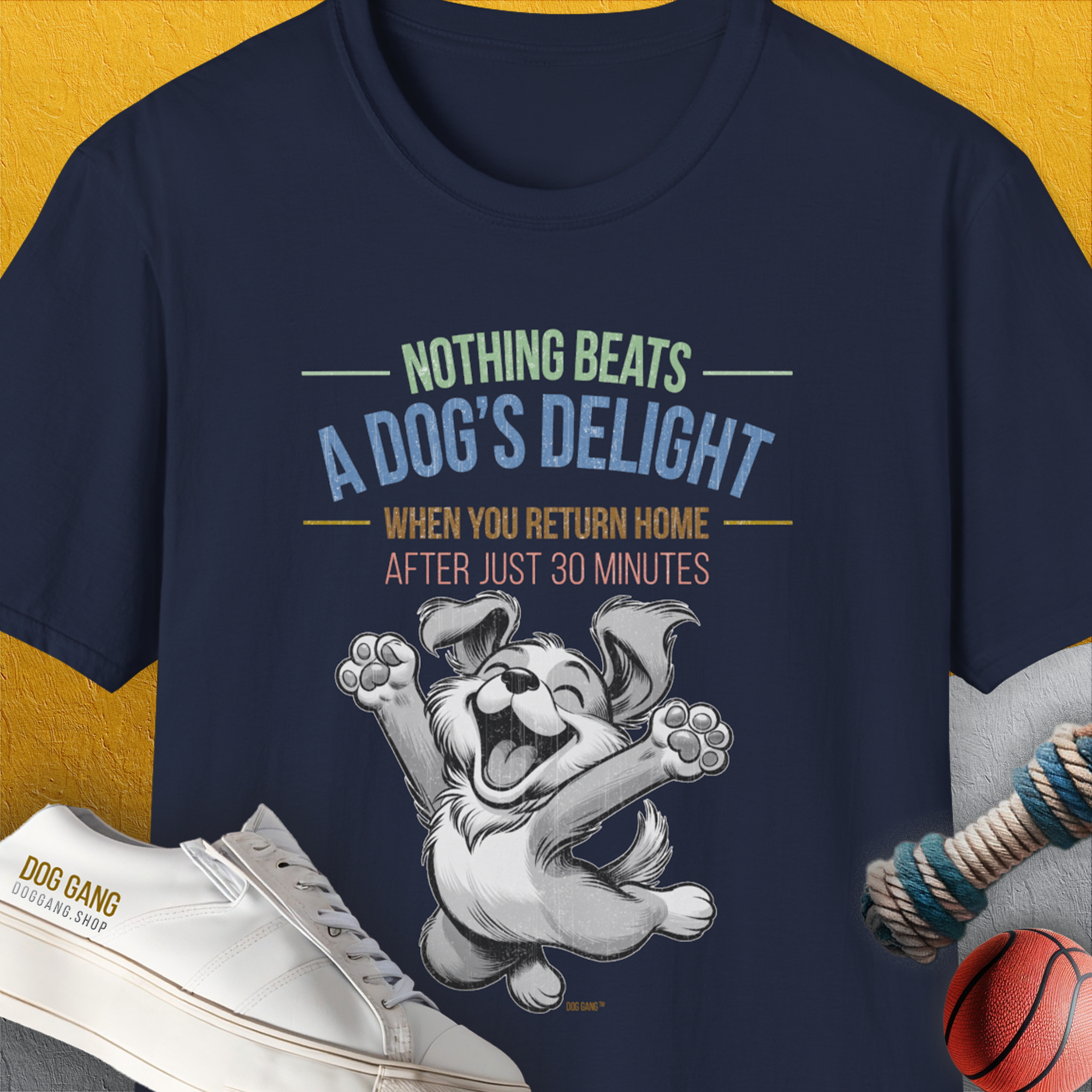 Nothing Beats A Dog's Delight When You Return Home, Volume 1, Unisex T-Shirt-funny and stylish. A perfect gift for dog lovers. Shirtdesign by Dog Gang