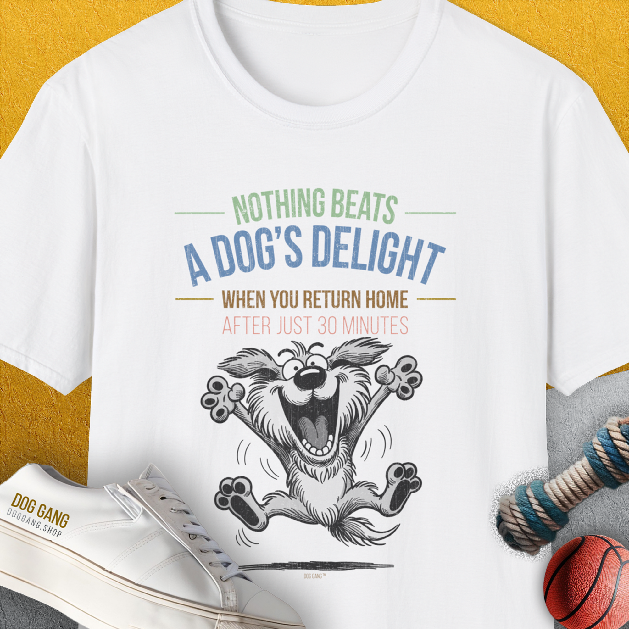Nothing Beats A Dog's Delight When You Return Home, Volume 2, Unisex T-Shirt-White-funny dog lover Shirtdesign by Dog Gang
