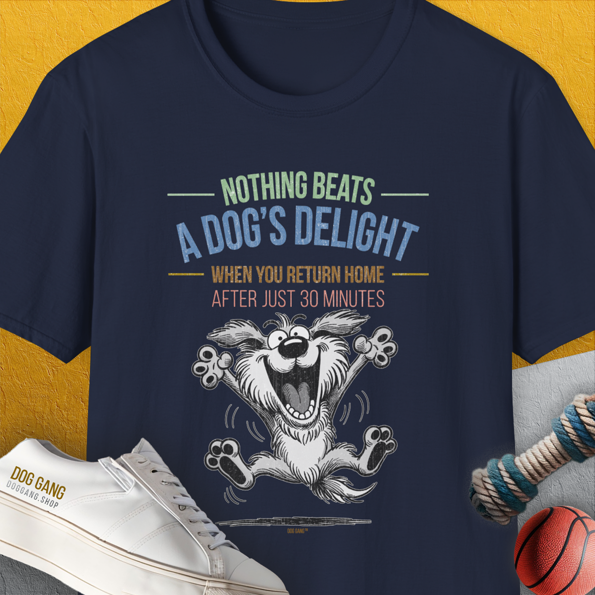 Nothing Beats A Dog's Delight When You Return Home, Volume 2, Unisex T-Shirt-Navy-funny dog lover Shirtdesign by Dog Gang