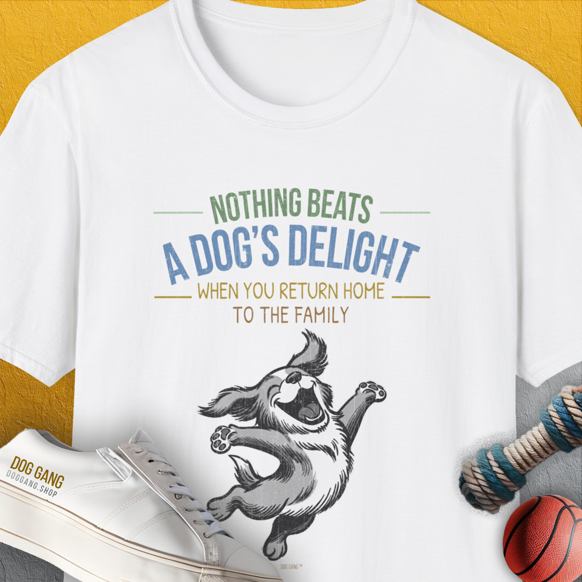 Nothing Beats A Dog's Delight When You Return Home, Volume 3, Unisex T-Shirt-White-funny dog lover Shirtdesign by Dog Gang