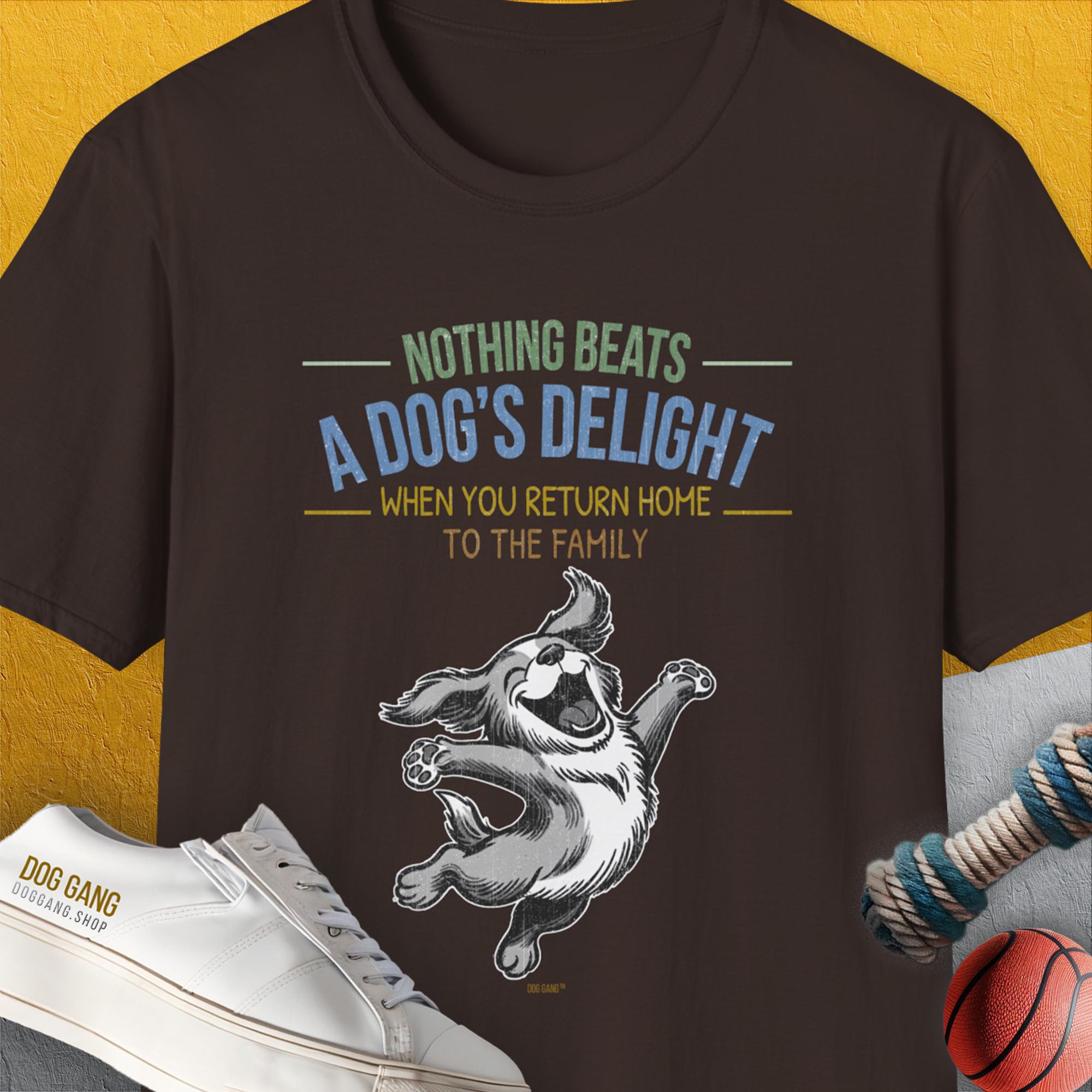 Nothing Beats A Dog's Delight When You Return Home, Volume 3, Unisex T-Shirt-funny and stylish. A perfect gift for dog lovers. Shirtdesign by Dog Gang