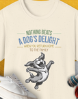 Nothing Beats A Dog's Delight When You Return Home, Volume 3, Unisex T-Shirt-Natural-funny dog lover Shirtdesign by Dog Gang