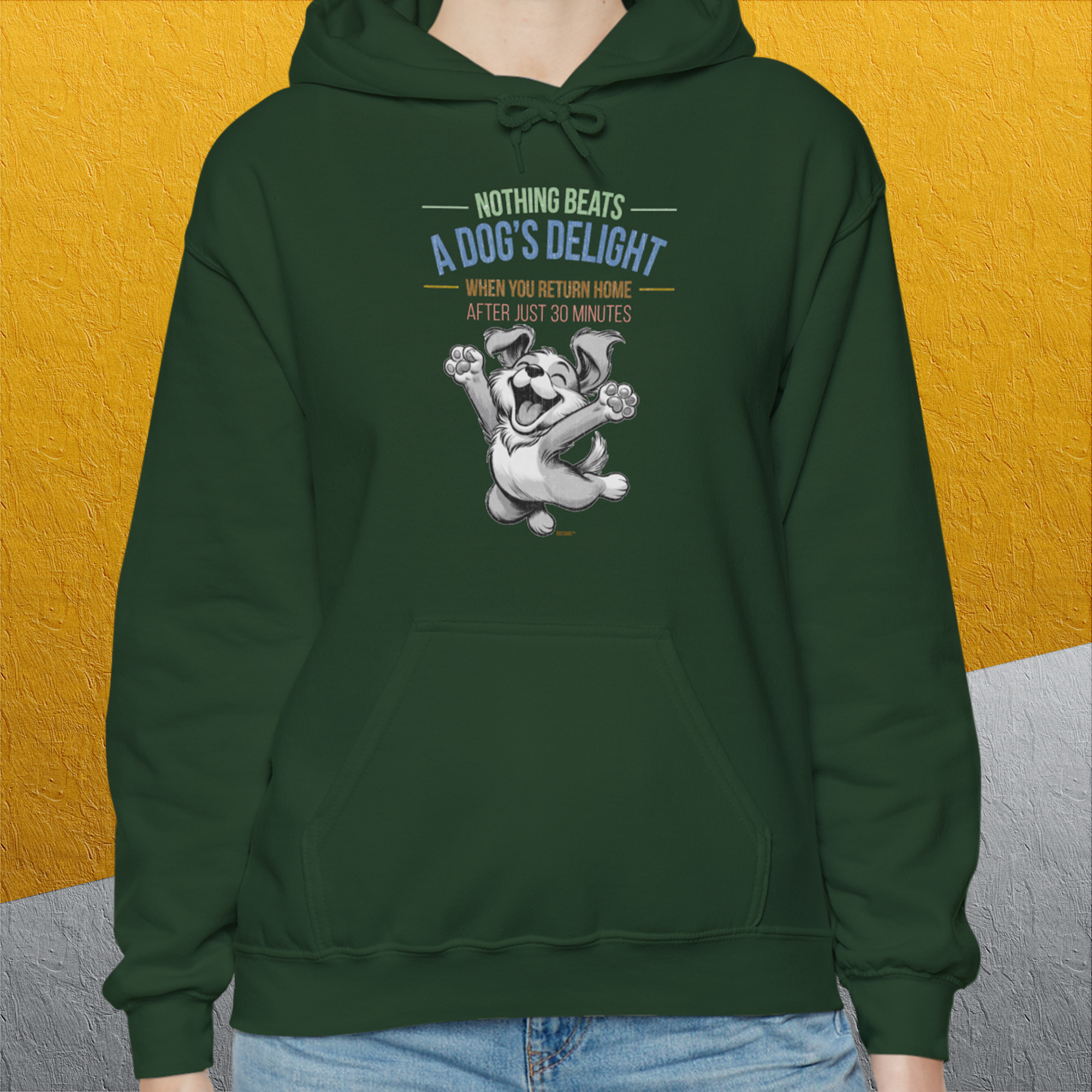 Nothing Beats A Dog's Delight When You Return Home, Volume 1, Unisex Hoodie- funny dog-themed Shirt. Design by Dog Gang