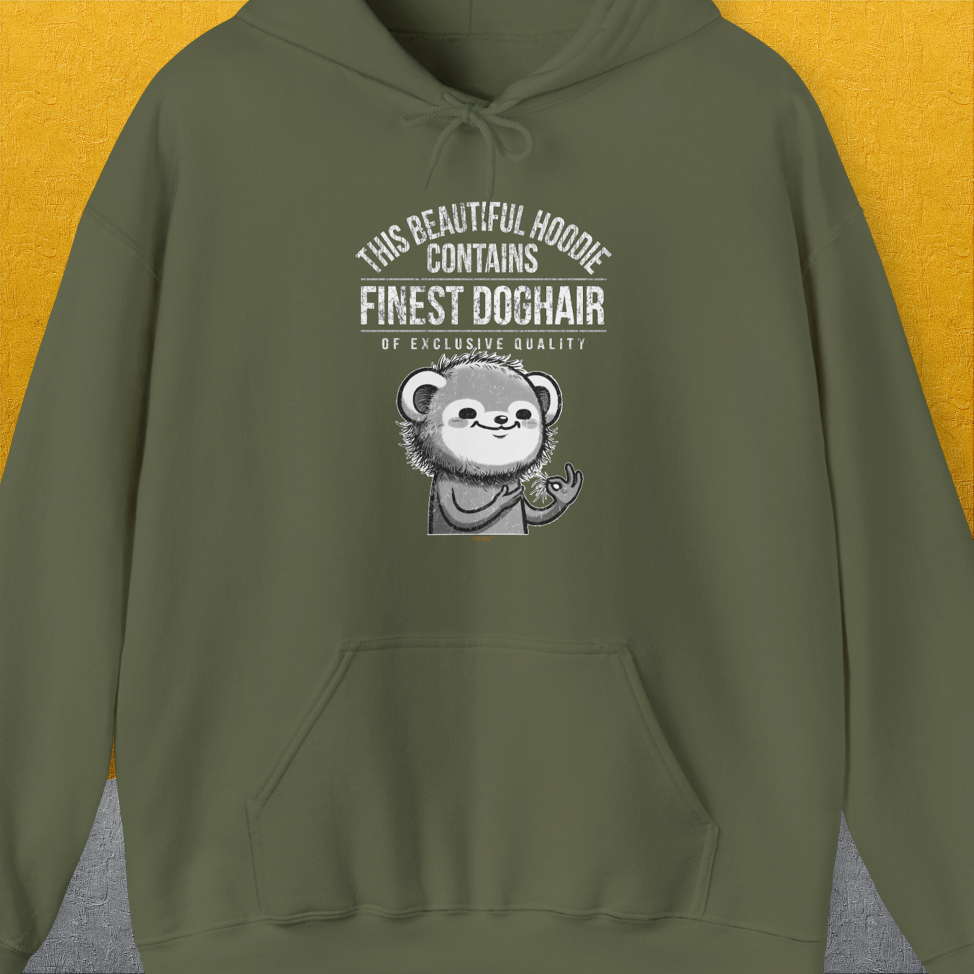 This Beautiful Hoodie Contains Finest Dog Hair Of Exclusive Quality, Volume 2, Unisex Hoodie-Military Green-funny dog lover Shirtdesign by Dog Gang