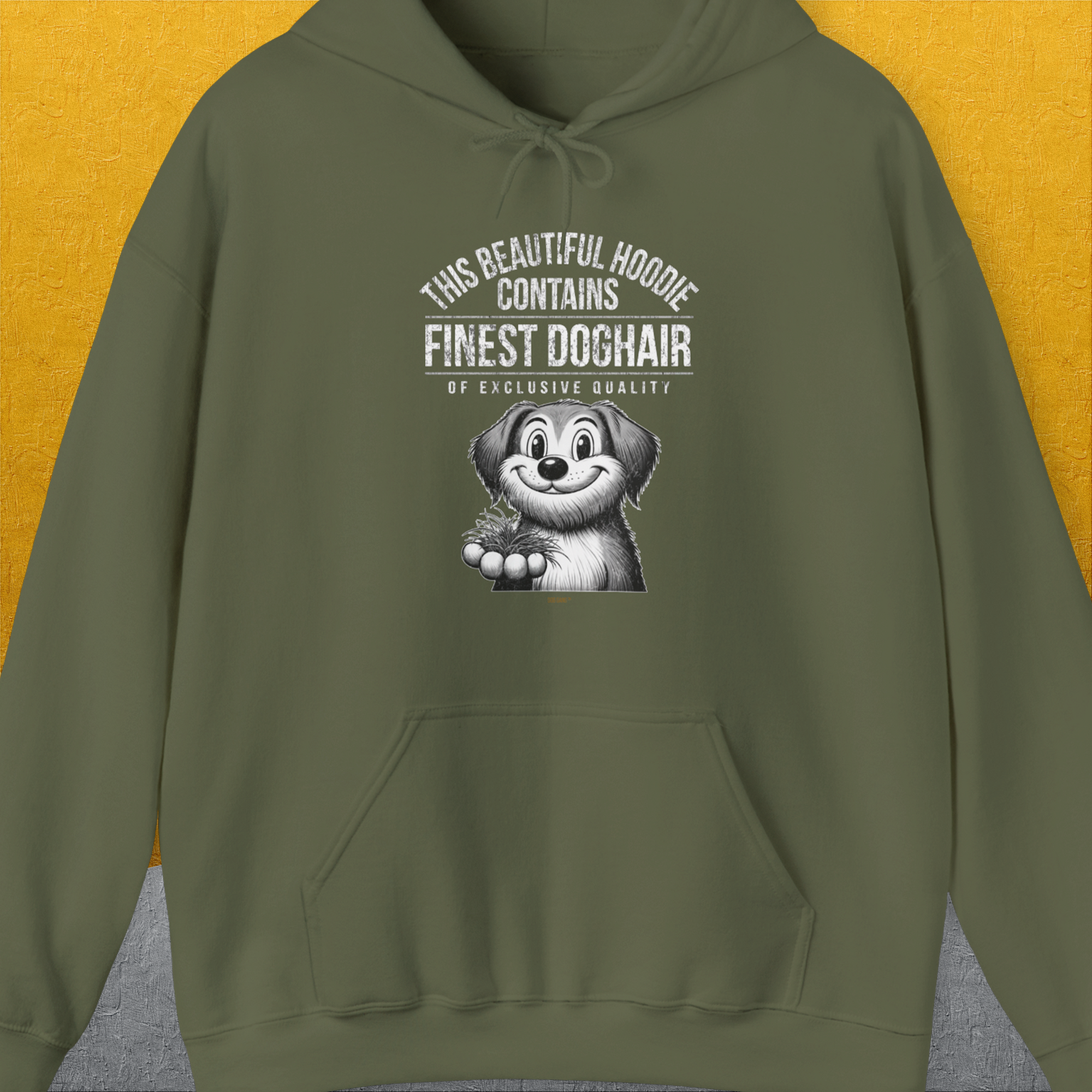 This Beautiful Hoodie Contains Finest Dog Hair Of Exclusive Quality, Volume 1, Unisex Hoodie-Military Green-funny dog lover Shirtdesign by Dog Gang