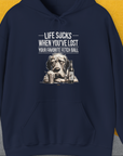 Life Sucks When You've Lost Your Favorite Fetch Ball, Volume 5, Unisex Hoodie-Navy-funny dog lover Shirtdesign by Dog Gang