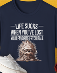 Life Sucks When You've Lost Your Favorite Fetch Ball, Volume 3, Unisex T-Shirt-Navy-funny dog lover Shirtdesign by Dog Gang