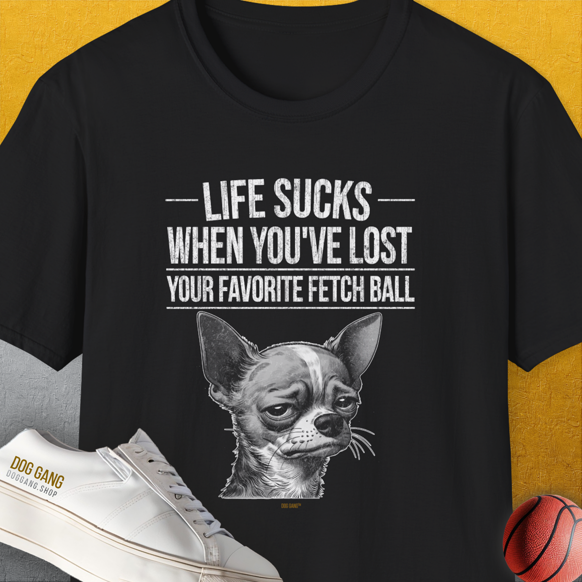 Life Sucks When You&#39;ve Lost Your Favorite Fetch Ball, Volume 6, Unisex T-Shirt-Black-funny dog lover Shirtdesign by Dog Gang