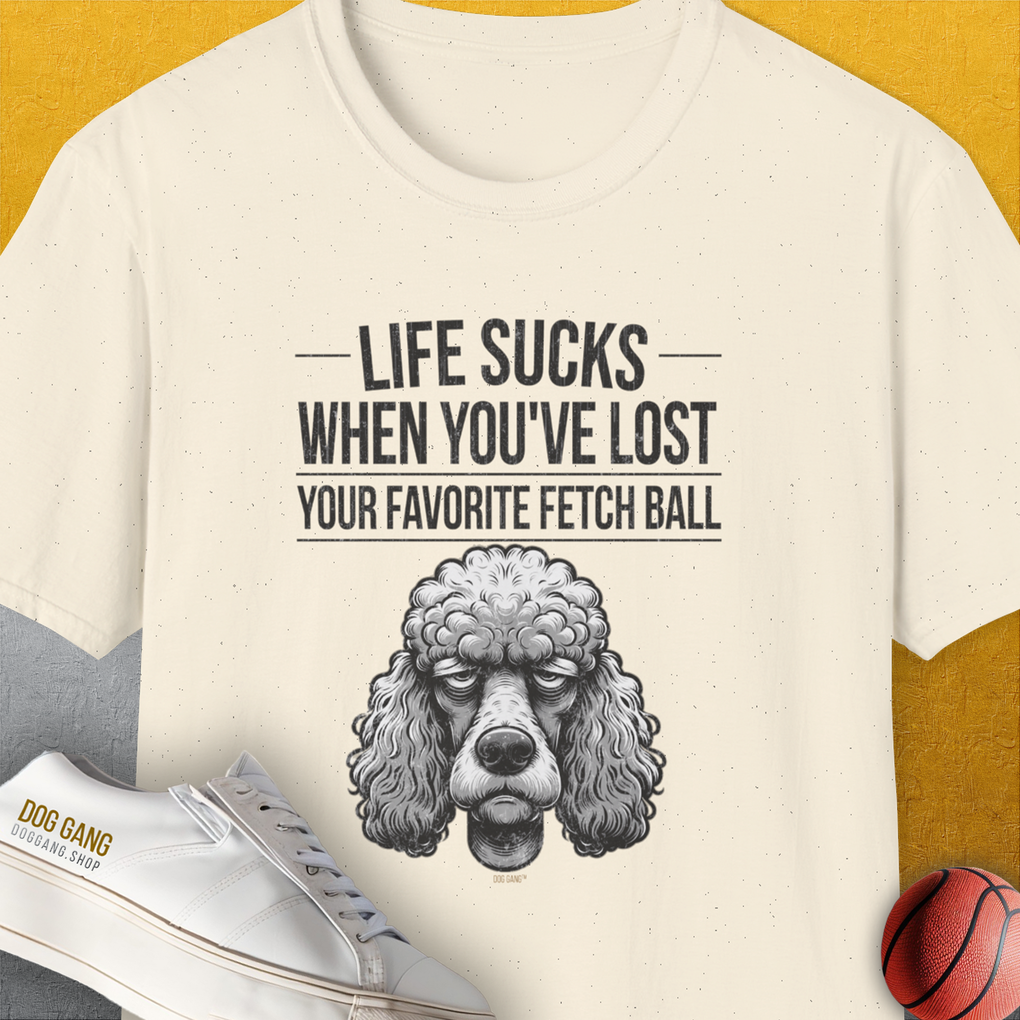 Life Sucks When You&#39;ve Lost Your Favorite Fetch Ball, Volume 7, Unisex T-Shirt-Natural-funny dog lover Shirtdesign by Dog Gang