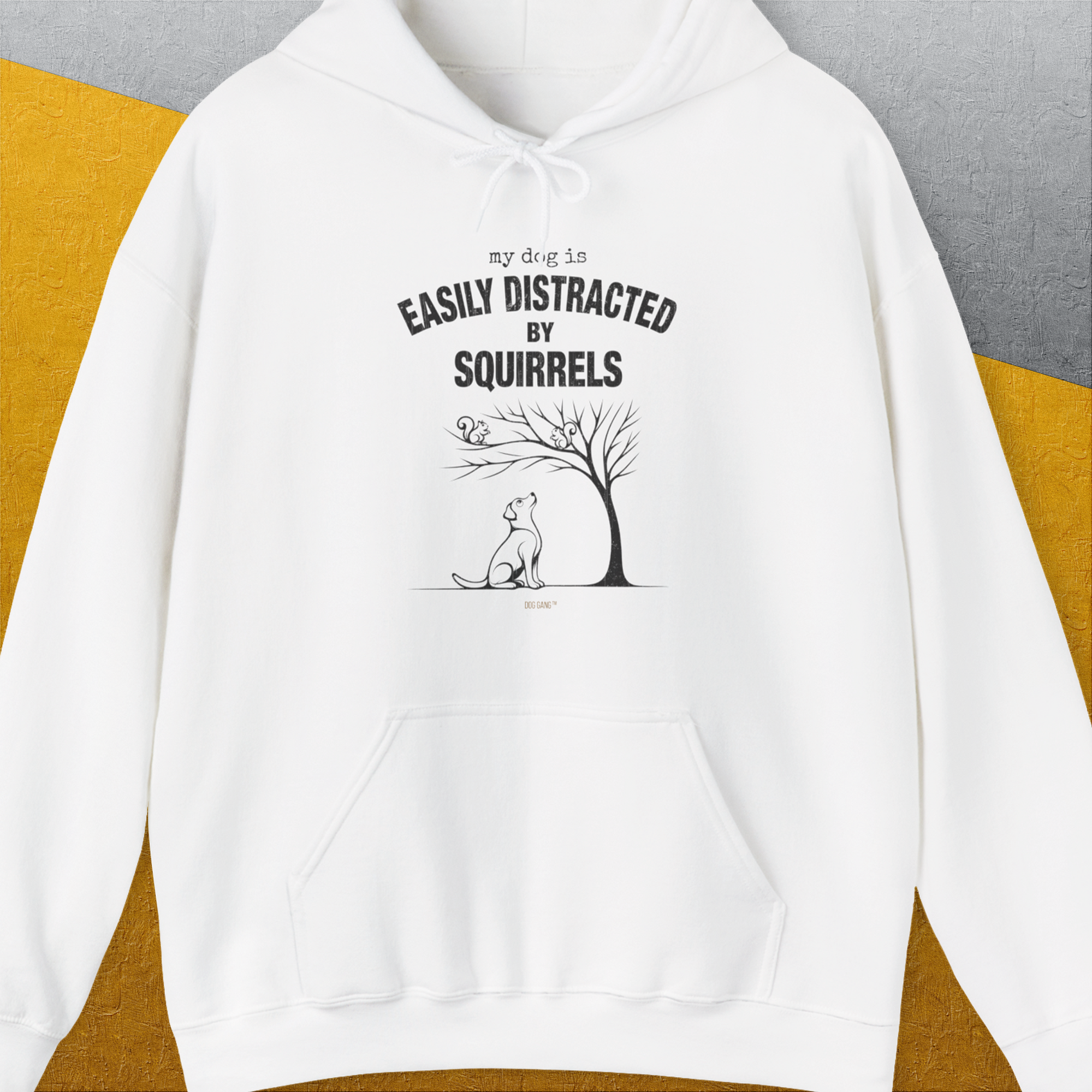 My Dog Is Easily Distracted By - Volume 1: Squirrels, Unisex Hoodie-White, a cool and stylish design with a funny saying from Dog Gang