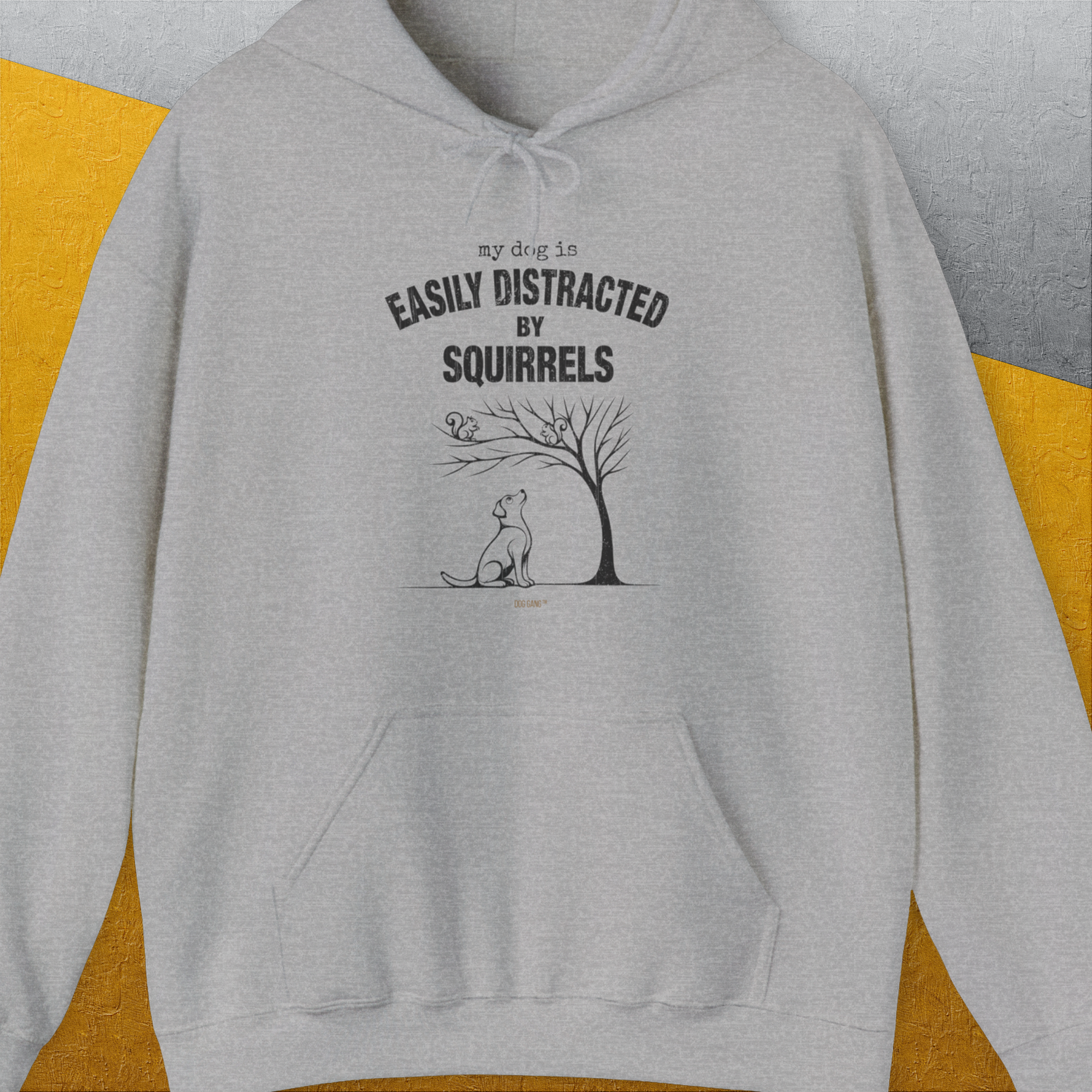 My Dog Is Easily Distracted By - Volume 1: Squirrels, Unisex Hoodie-Sport Grey. A perfect gift for dog lovers and dog owners. Design by Dog Gang