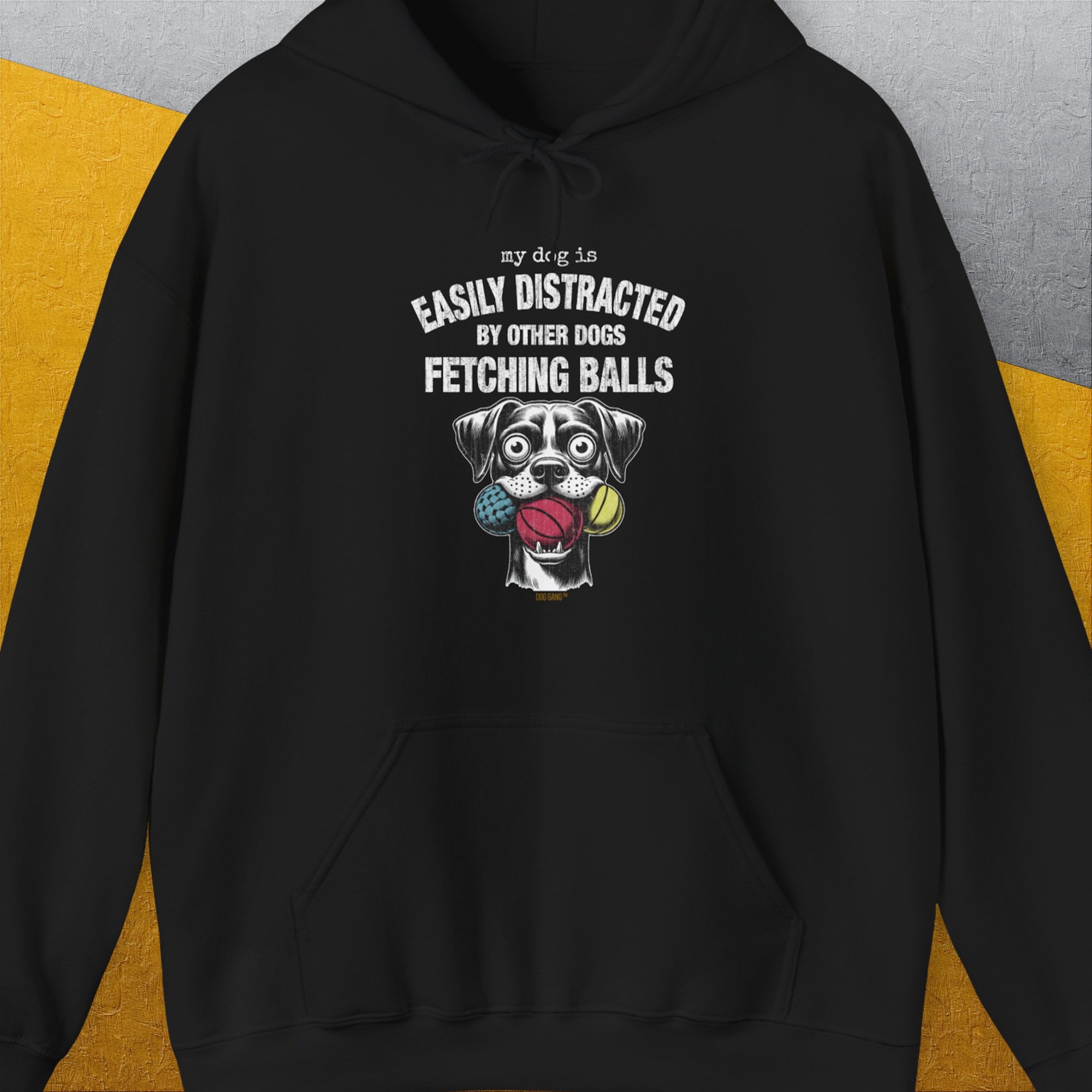 My Dog Is Easily Distracted By - Volume 4: Other Dogs Fetching Balls, Unisex Hoodie-Black, Design by Dog Gang