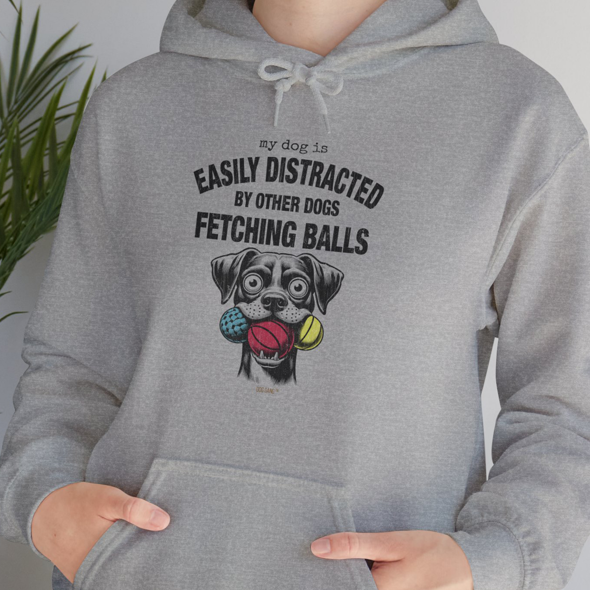 My Dog Is Easily Distracted By - Volume 4: Other Dogs Fetching Balls, Unisex Hoodie-. A perfect gift for dog lovers and dog owners. Design by Dog Gang