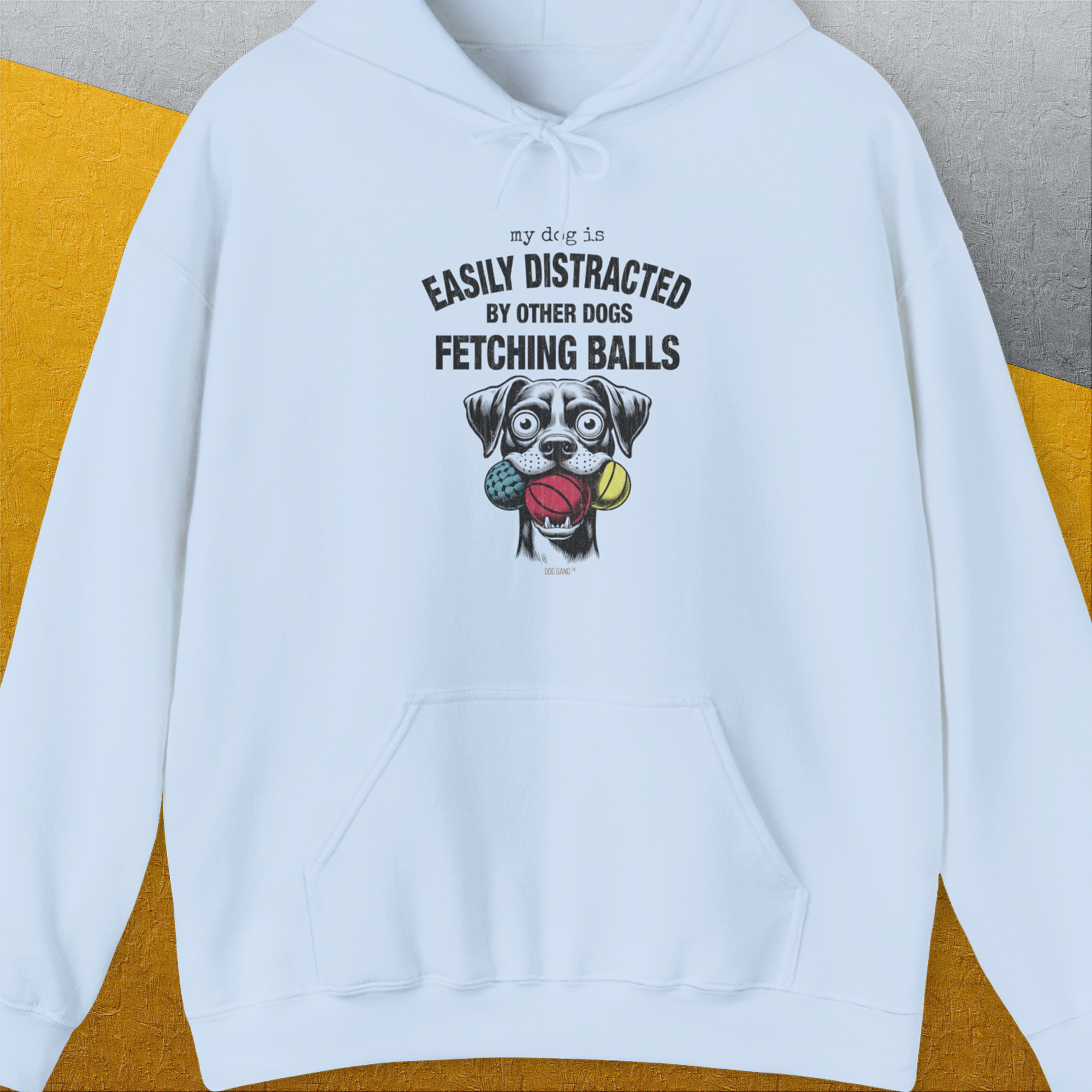 My Dog Is Easily Distracted By - Volume 4: Other Dogs Fetching Balls, Unisex Hoodie-Light Blue, Design by Dog Gang