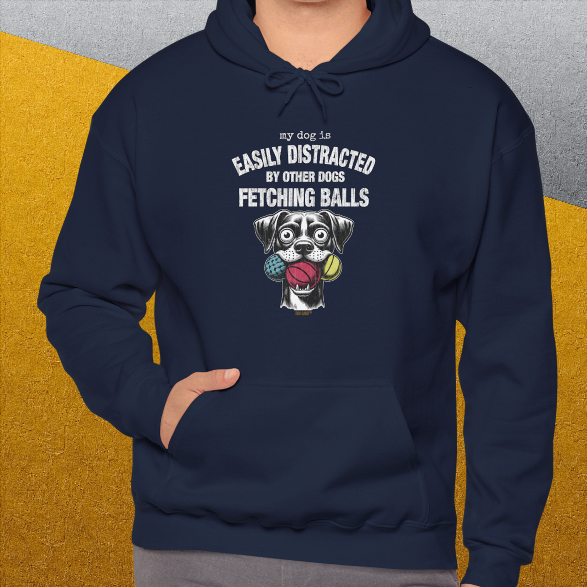 My Dog Is Easily Distracted By - Volume 4: Other Dogs Fetching Balls, Unisex Hoodie-, Design by Dog Gang