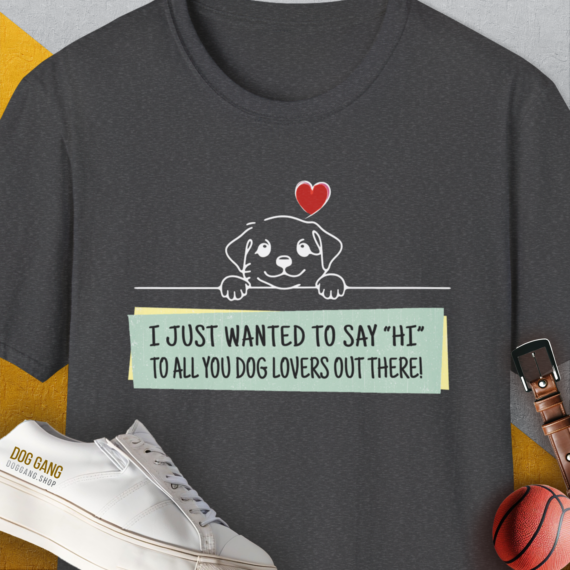 "Say Hi" Series, Volume 3, Unisex T-Shirt-Dark Heather-funny dog lover Shirtdesign by Dog Gang