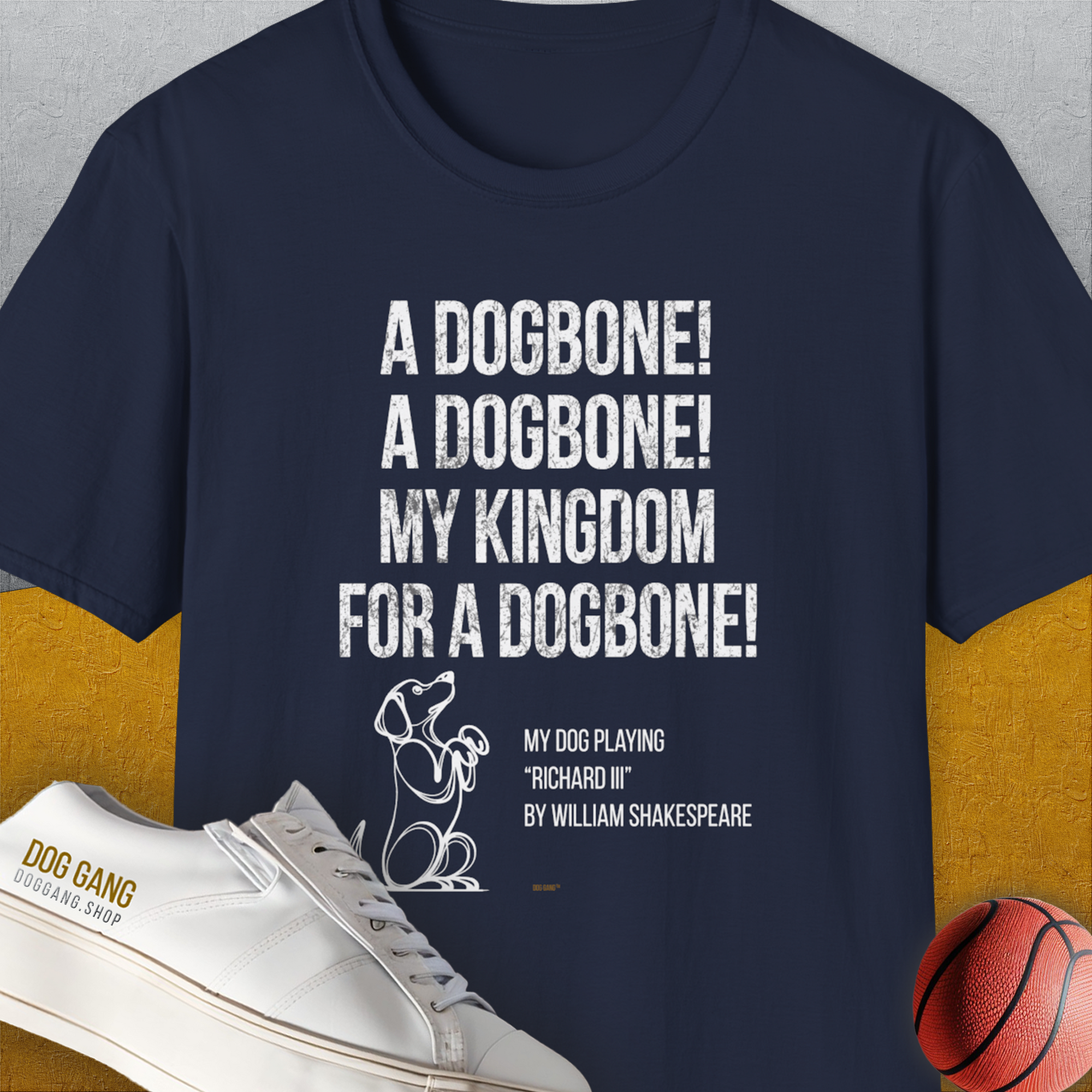 My Kingdom For A Dogbone - My Dog Playing Richard III. by Shakespeare, Unisex T-Shirt-Heather Royal-funny dog lover Shirtdesign by Dog Gang
