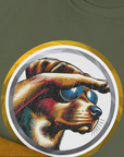 (Member Of The) Watchdog Society Series, Volume 1, Unisex T-Shirt, showing a comic-Portrait of a cool Watchdog in sunglasses looking into the distance. Design by Dog Gang