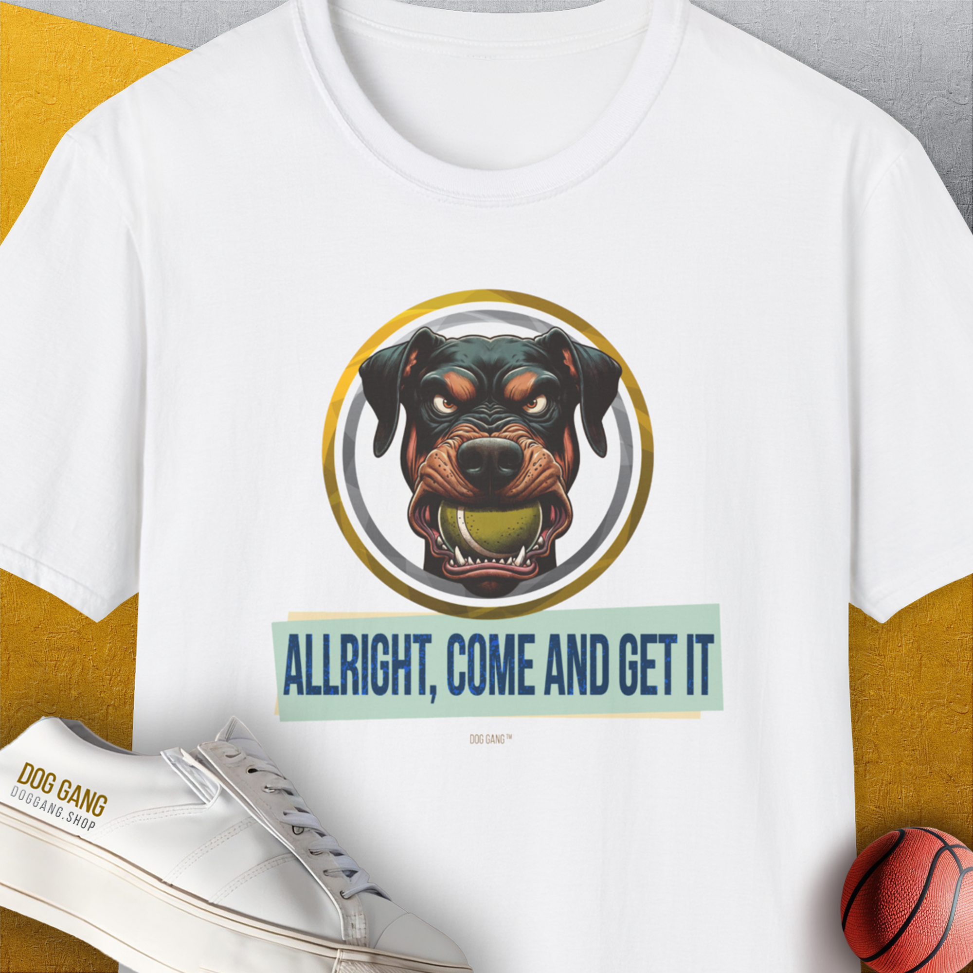 Allright Come And Get It, Volume 2, Unisex T-Shirt-White, a cool and stylish design with a funny saying from Dog Gang