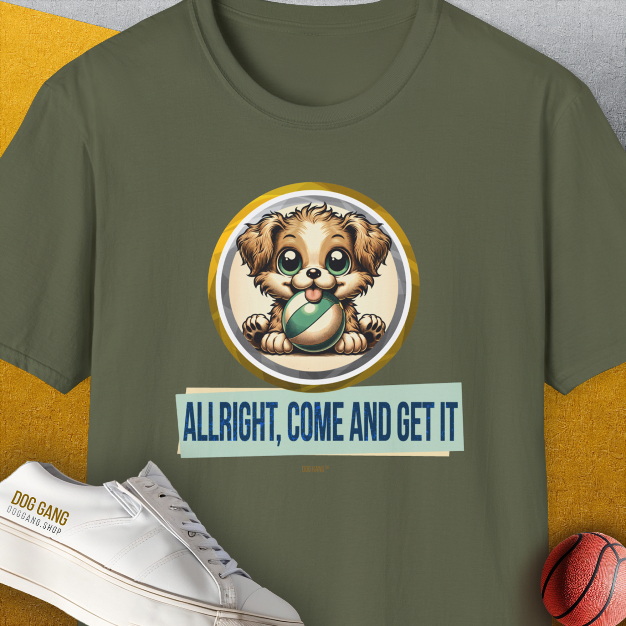 Allright Come And Get It, Volume 4, Unisex T-Shirt-Military Green, Design by Dog Gang