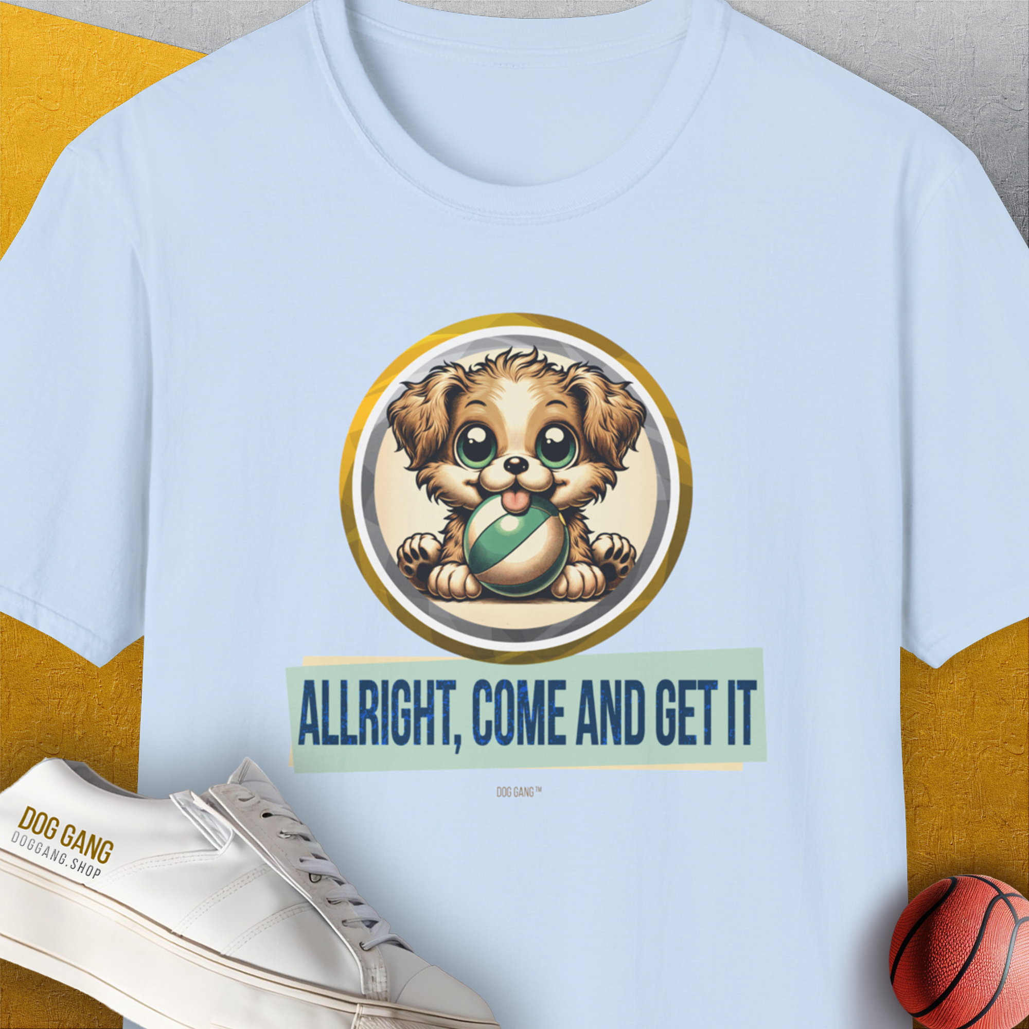 Allright Come And Get It, Volume 4, Unisex T-Shirt-Light Blue, Design by Dog Gang