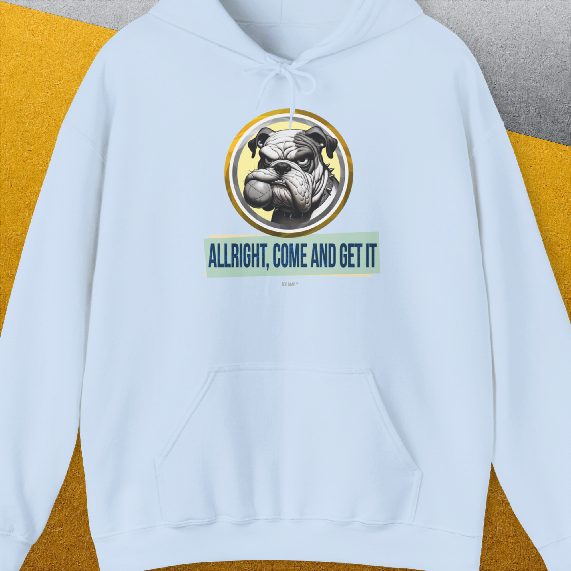 Allright Come And Get It, Volume 1, Unisex Hoodie-Light Blue, Design by Dog Gang