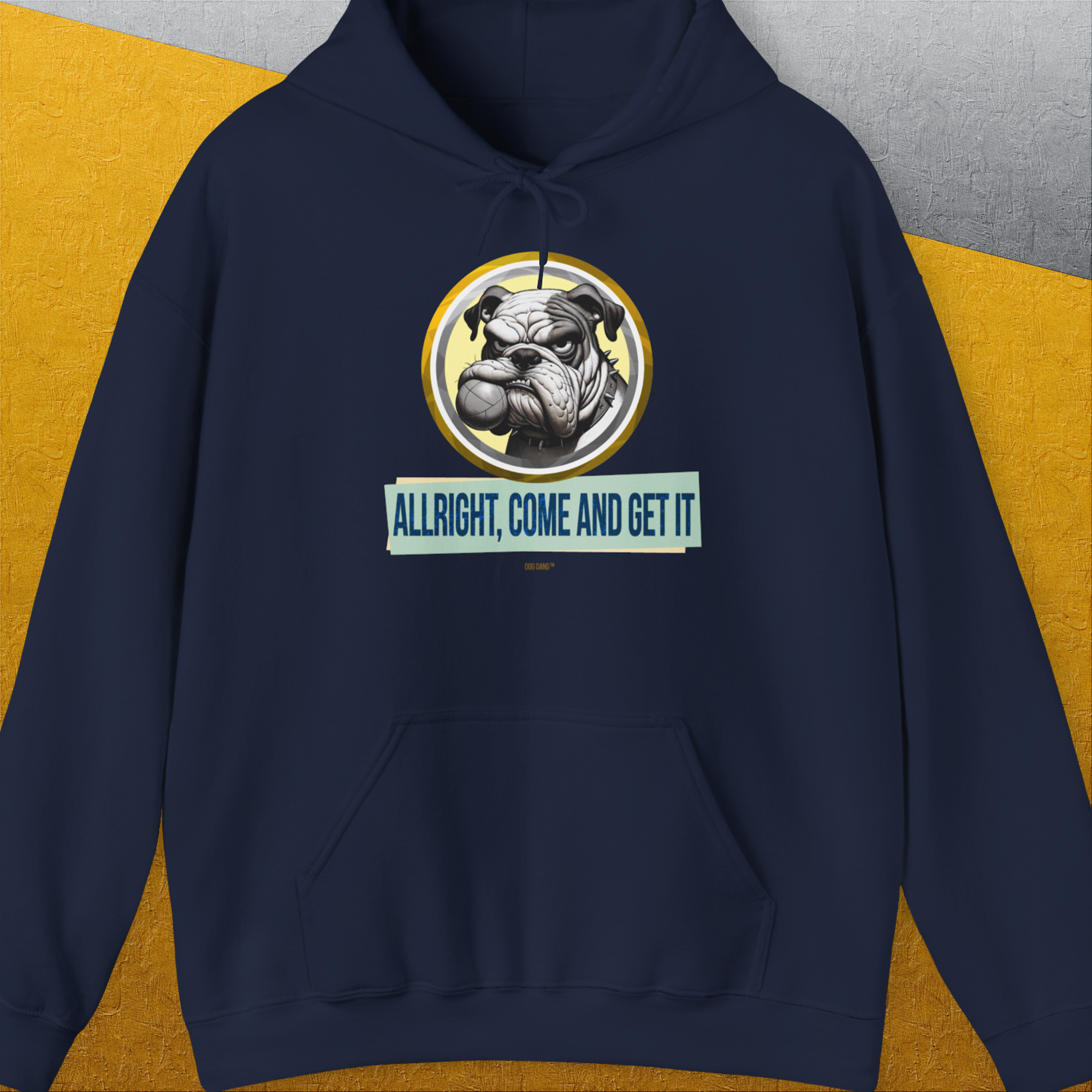 Allright Come And Get It, Volume 1, Unisex Hoodie-Navy, Design by Dog Gang