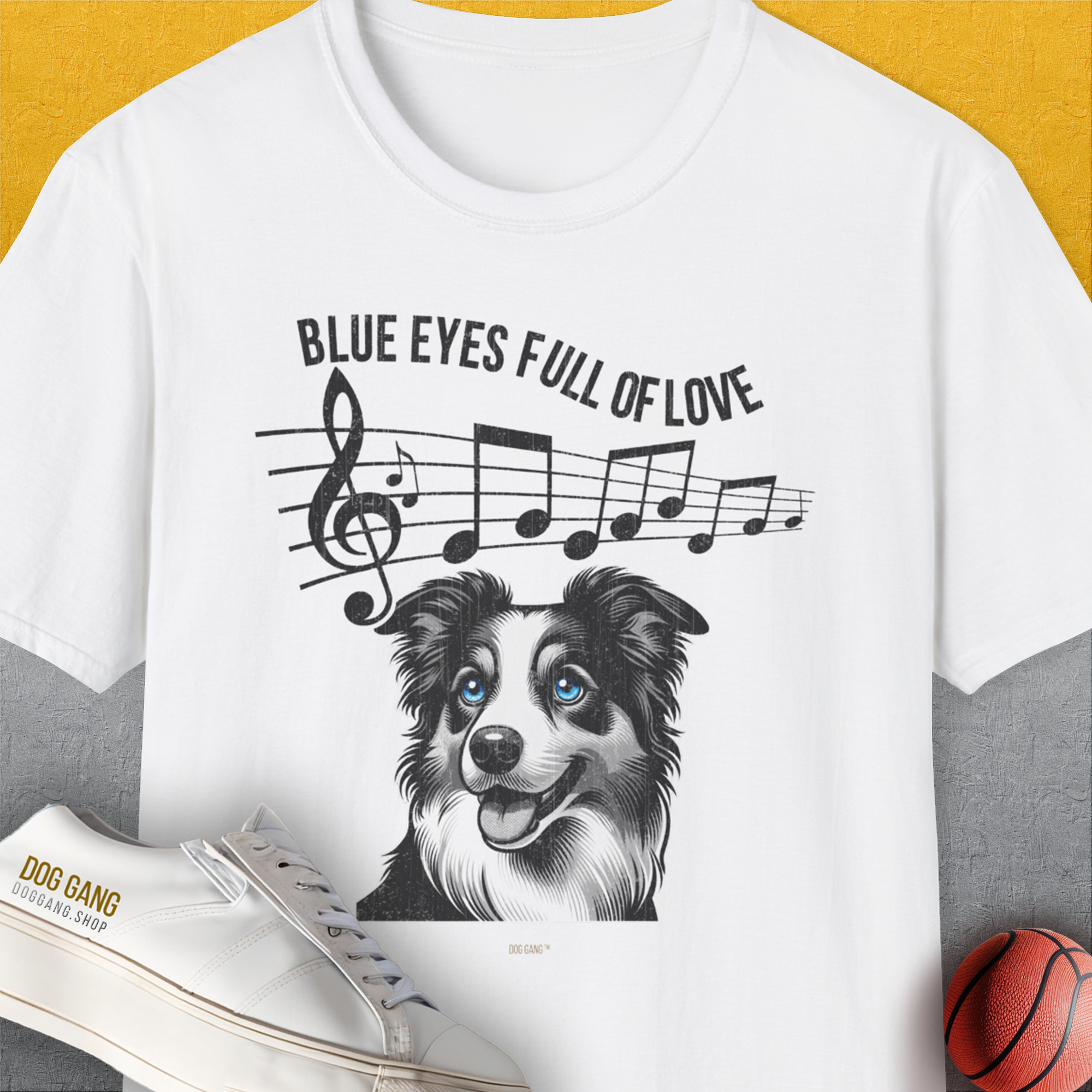 Blue Eyes Full Of Love, Volume 3 (Border Collie), Unisex T-Shirt-White, a cool and stylish design with a funny saying from Dog Gang