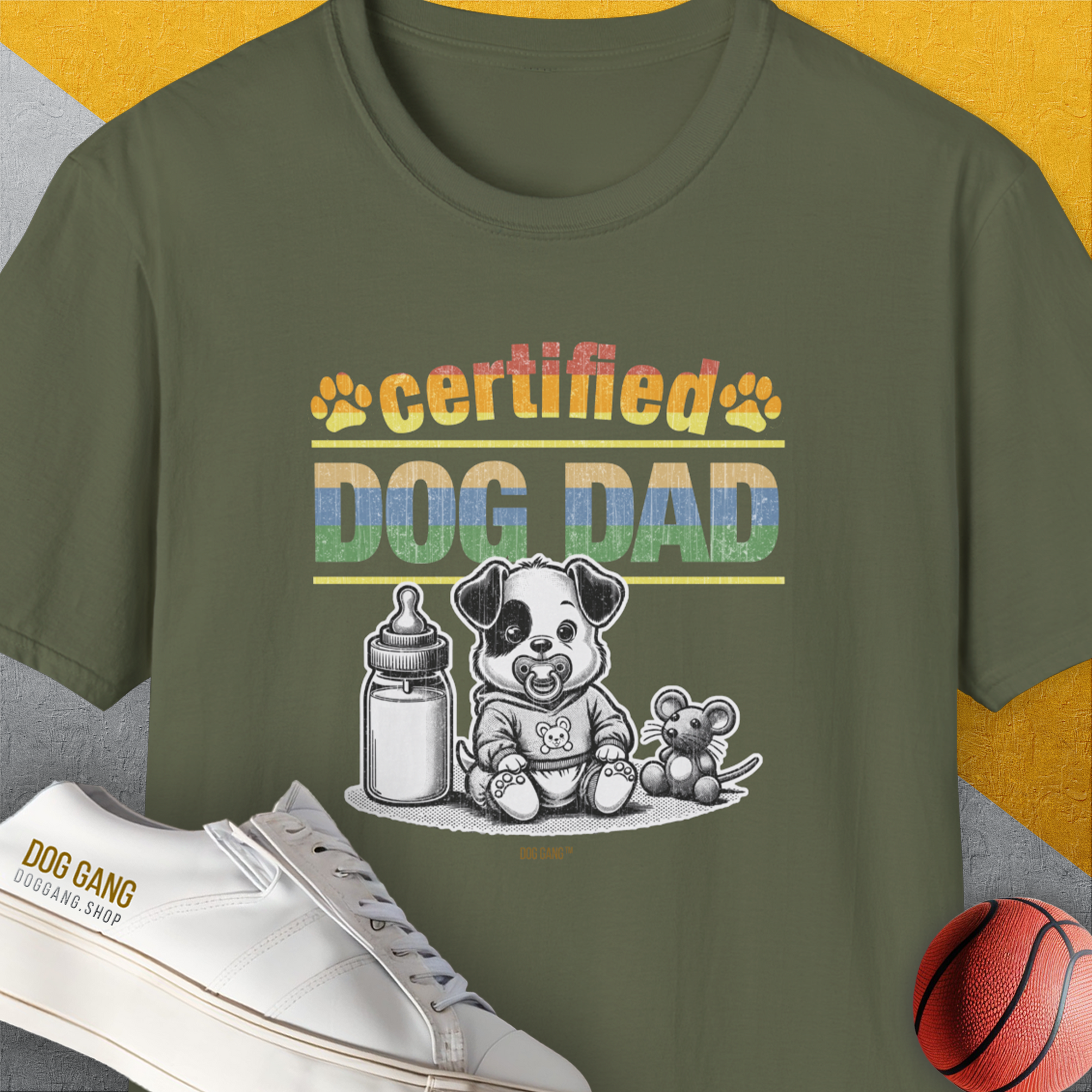 Dog Dad Series, Volume 1, Unisex T-Shirt-Military Green, a cool and stylish design with a funny saying from Dog Gang