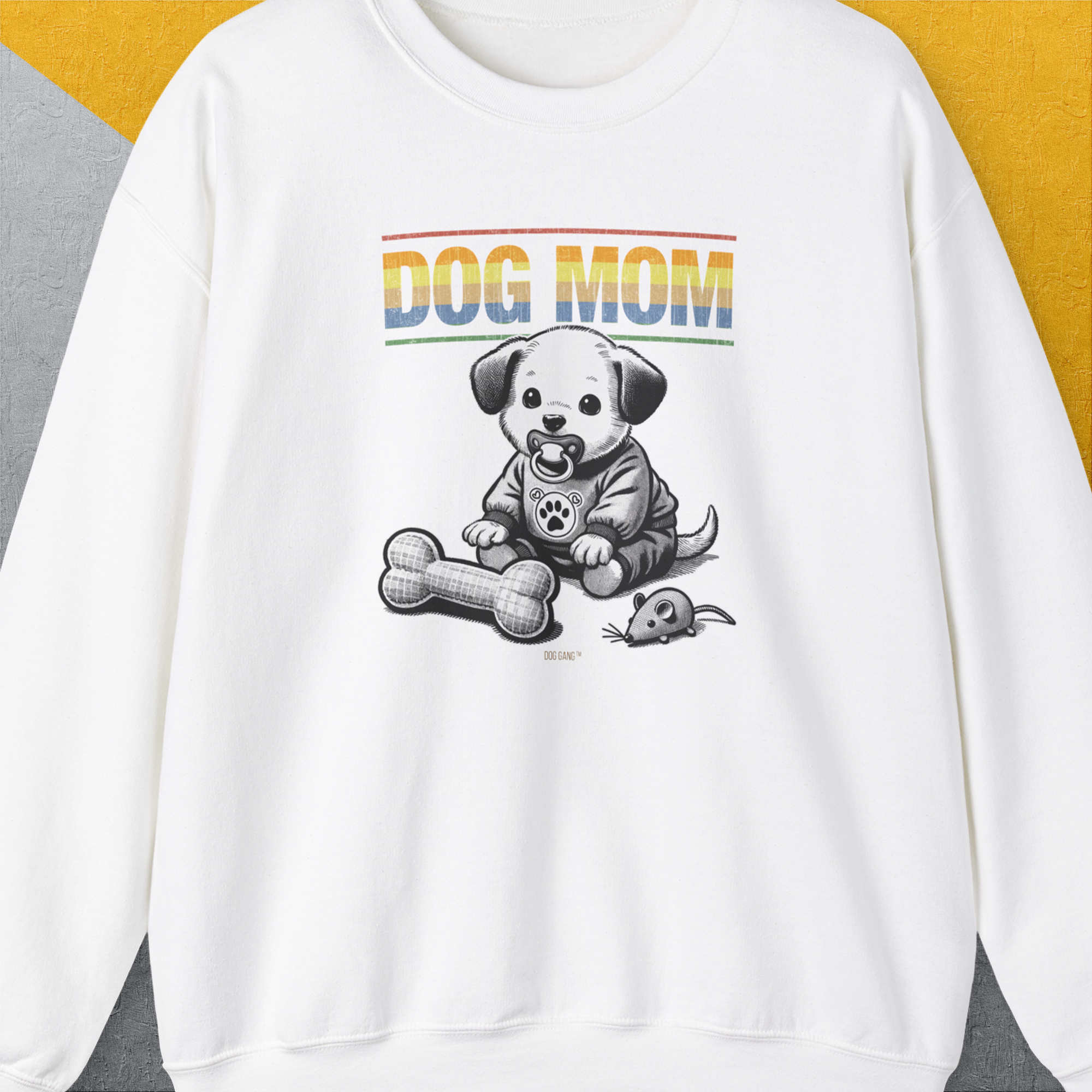 Dog Mom Series, Volume 2, Unisex Sweatshirt-White. A perfect gift for dog lovers and dog owners. Design by Dog Gang